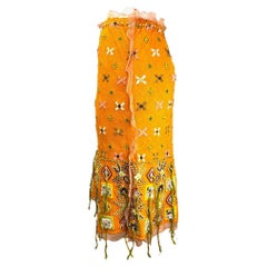 Fendi by Karl Lagerfeld Embroidered Beaded Orange Chiffon Skirt