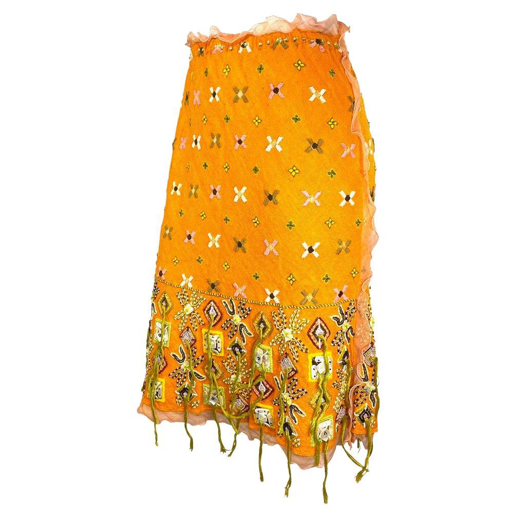 Fendi by Karl Lagerfeld Embroidered Beaded Orange Chiffon Skirt In Good Condition For Sale In West Hollywood, CA