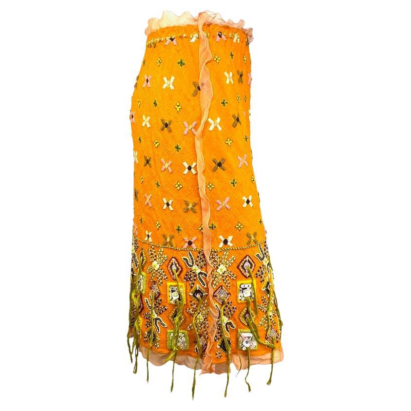 Fendi by Karl Lagerfeld Embroidered Beaded Orange Chiffon Skirt For Sale 1