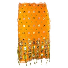 Fendi by Karl Lagerfeld Embroidered Beaded Orange Chiffon Skirt