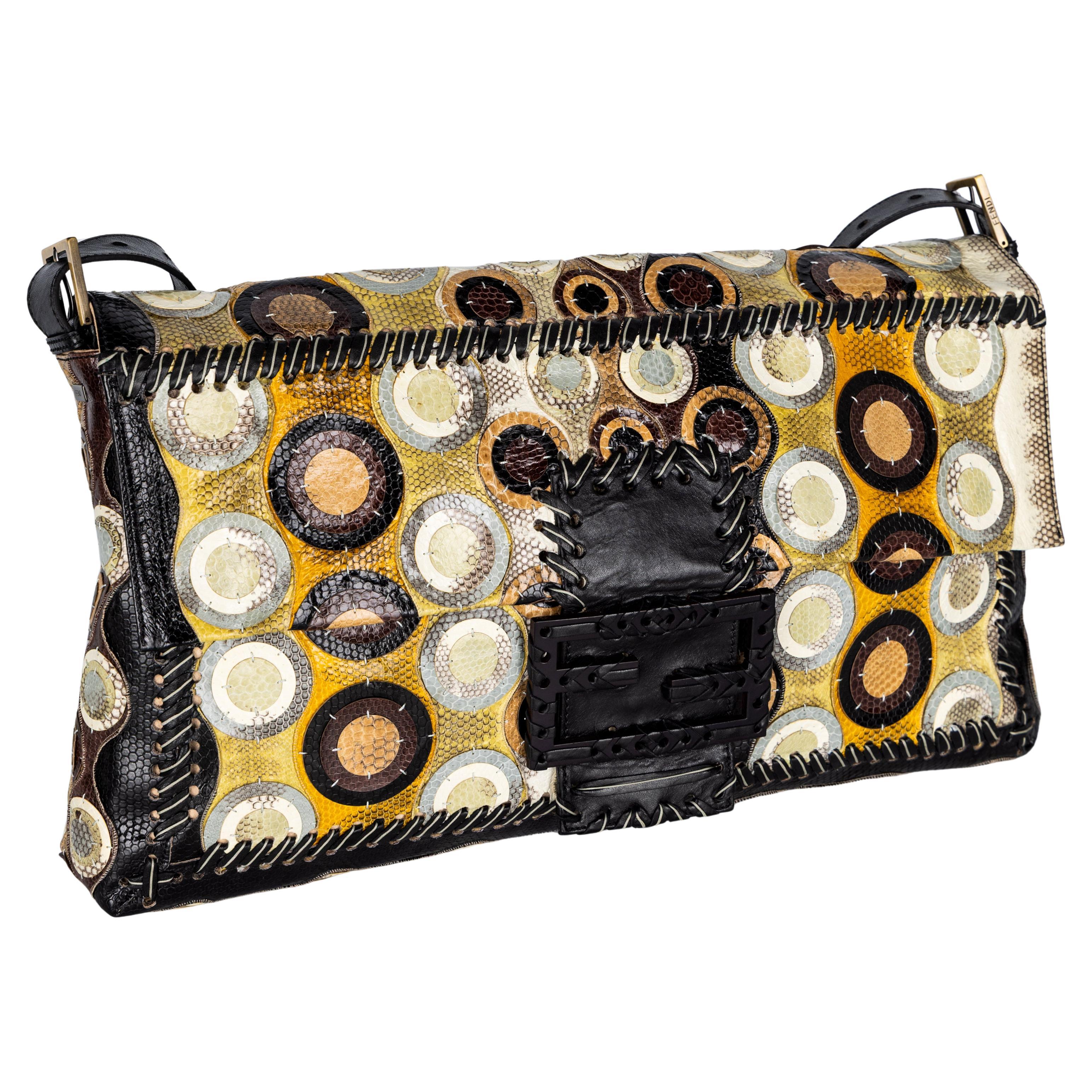 Women's Fendi by Karl Lagerfeld Maxi Baguette Snake Skin Shoulder Bag – Spring 2008 For Sale