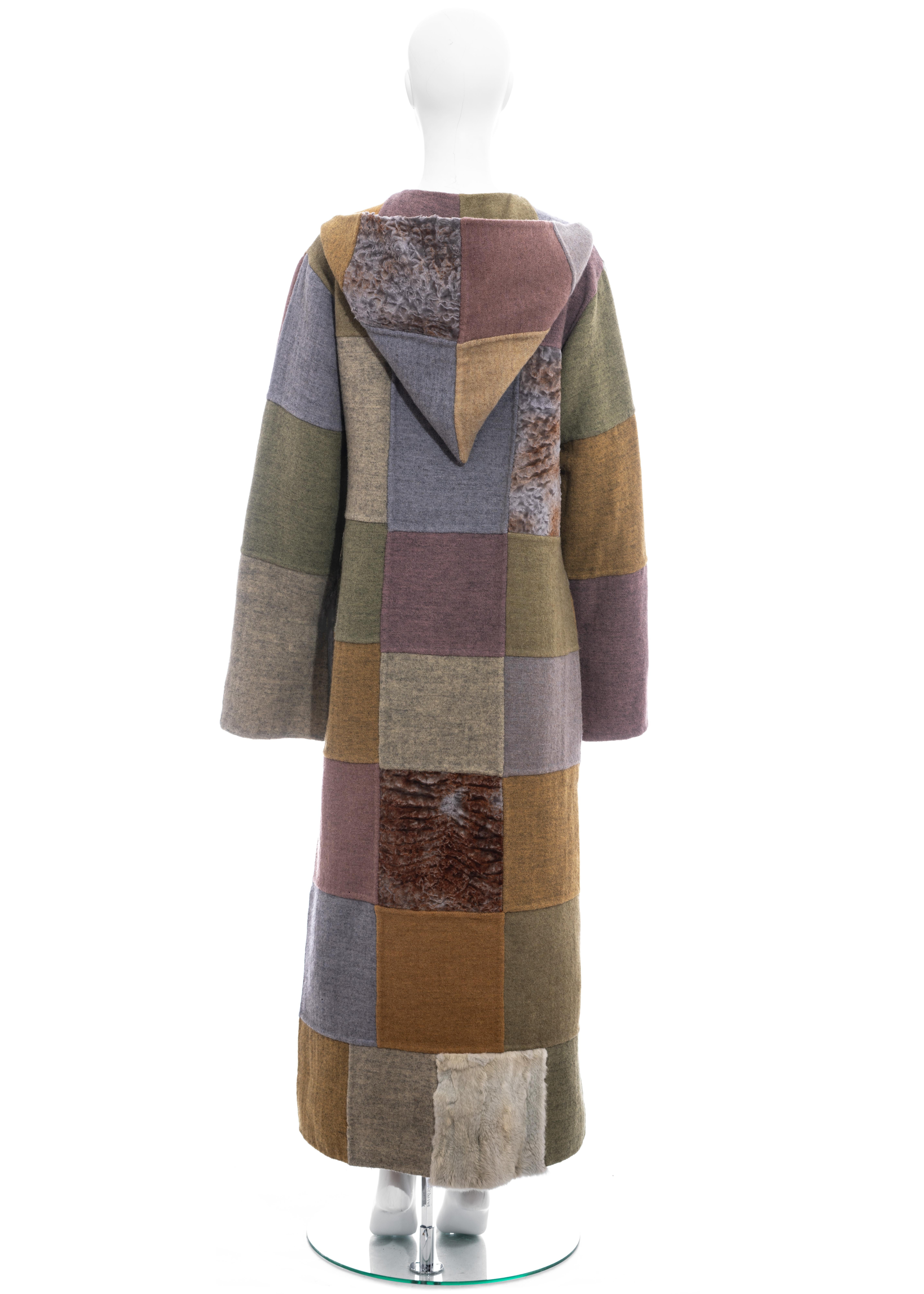 Fendi by Karl Lagerfeld multicoloured patchwork wool and fur maxi coat, fw 1999 3