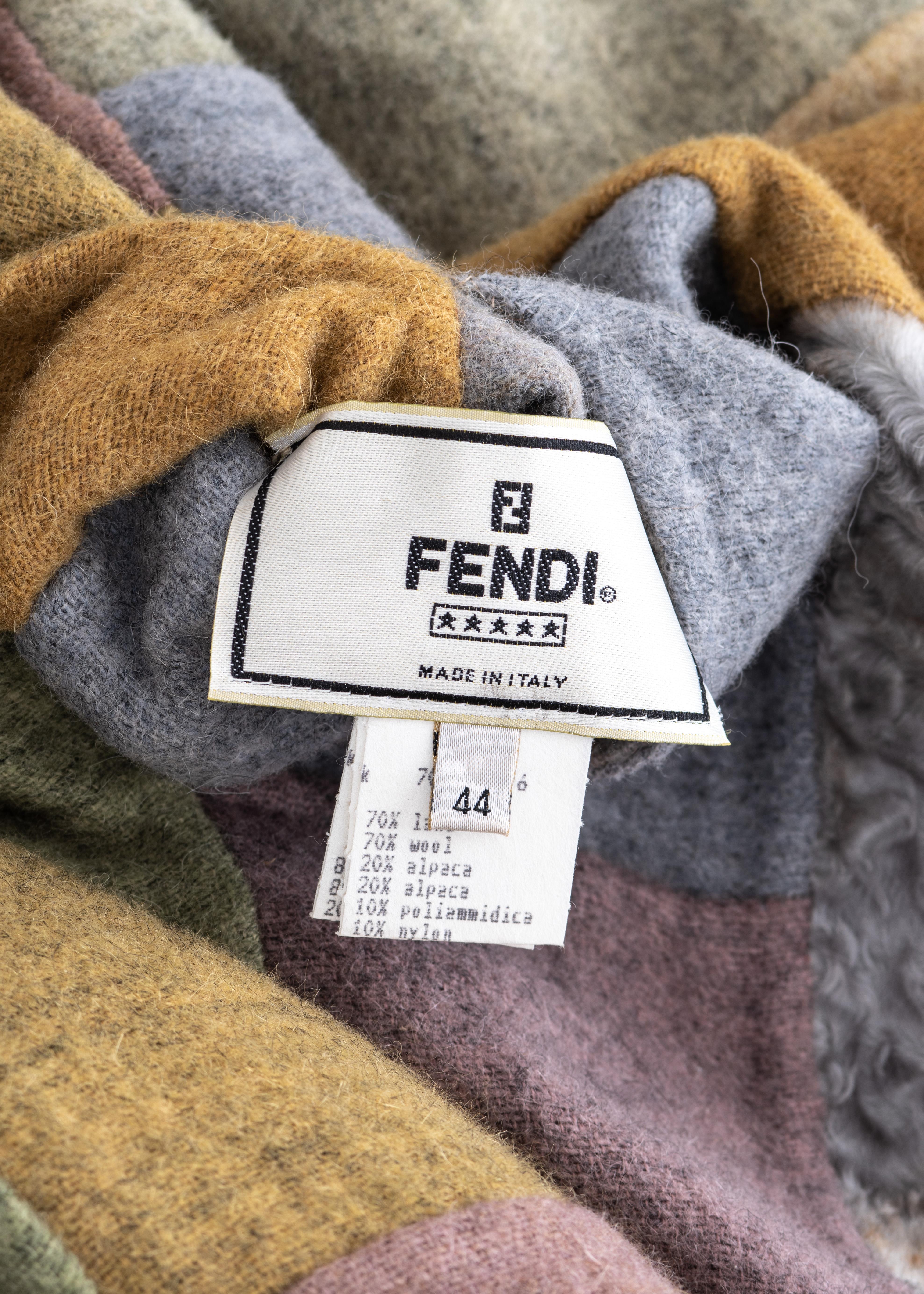 Fendi by Karl Lagerfeld multicoloured patchwork wool and fur maxi coat, fw 1999 4