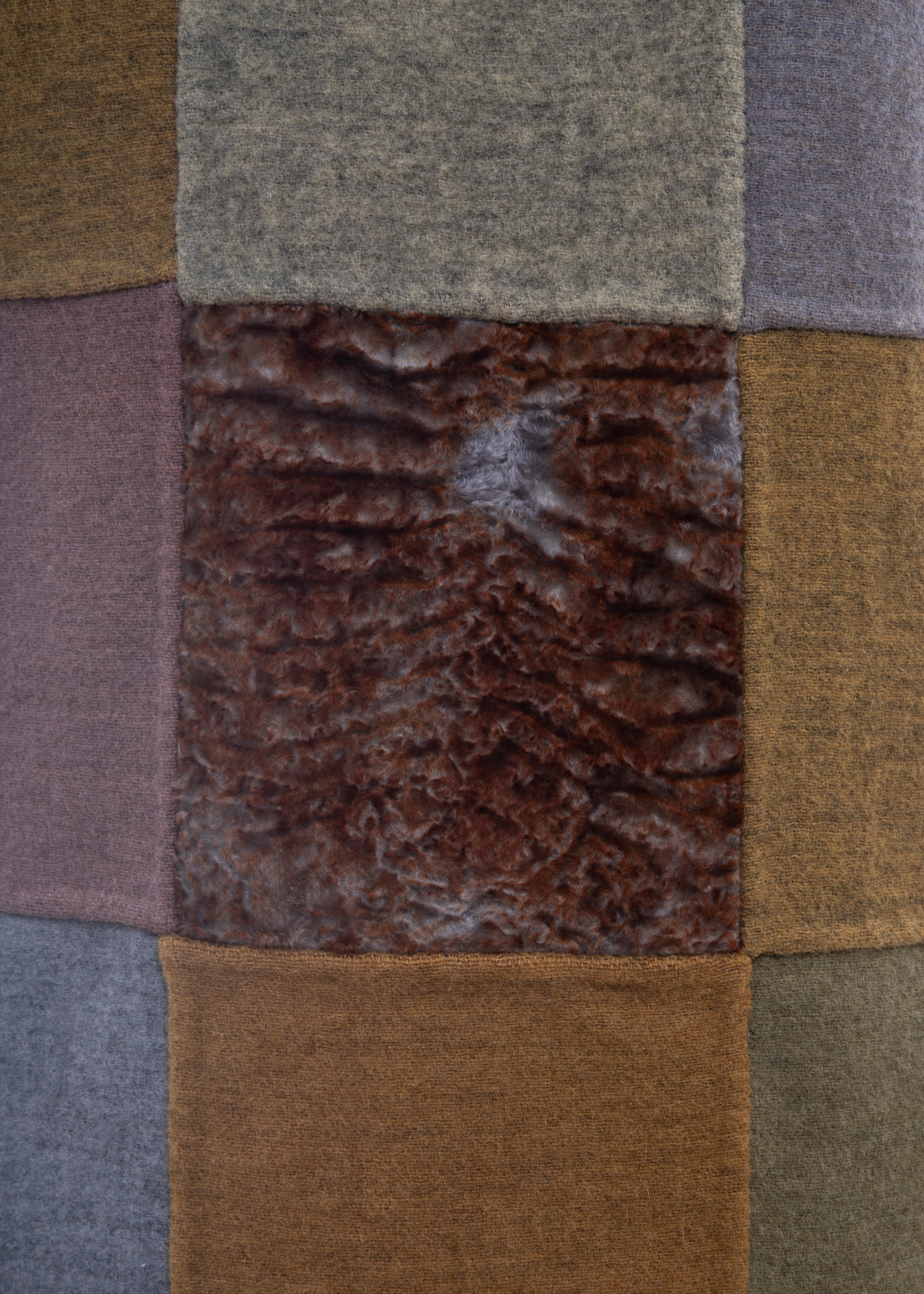 Fendi by Karl Lagerfeld Mehrfarbiger Maximantel aus Wolle und Pelz mit Patchwork-Muster, fw 1999 2