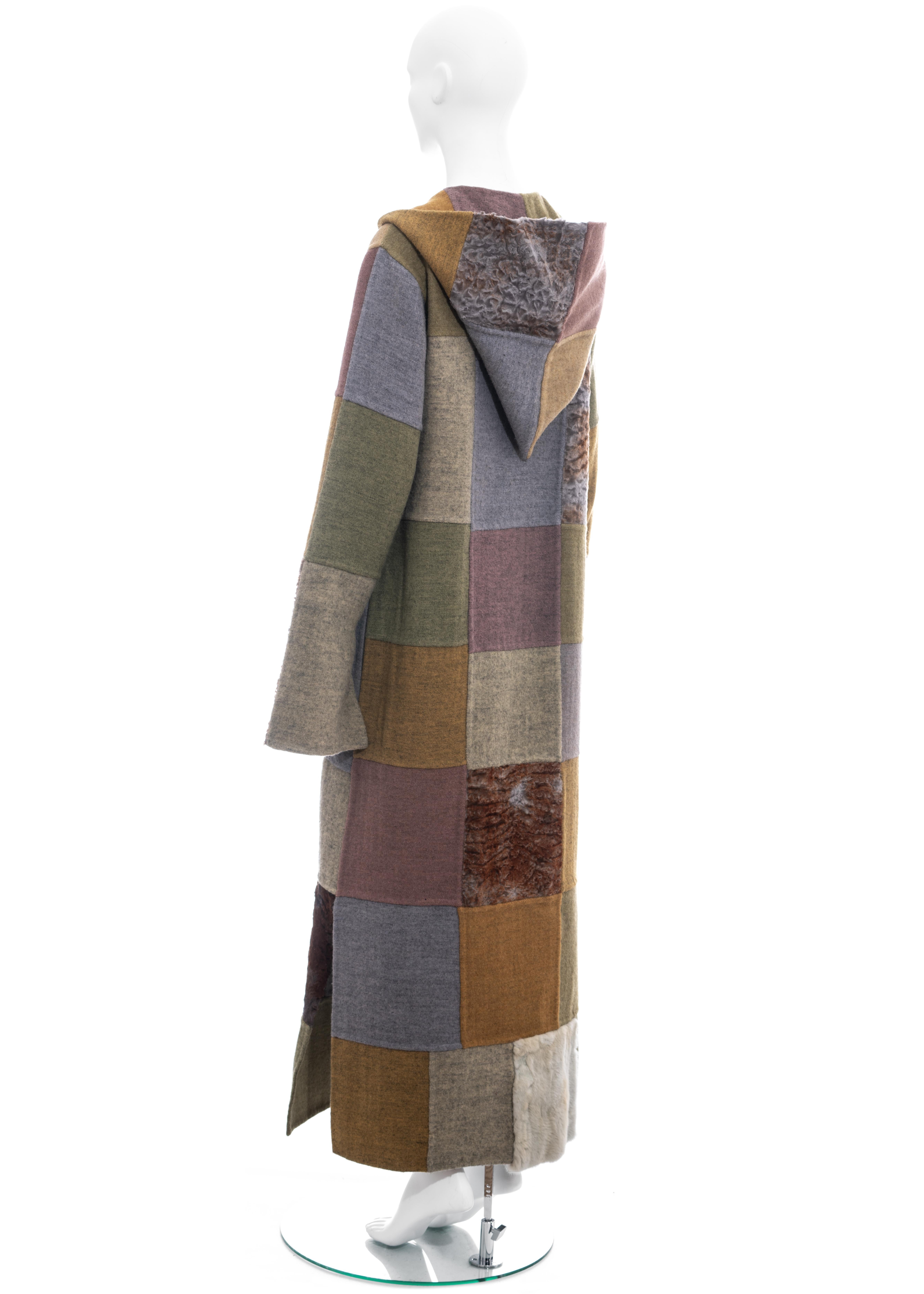 Fendi by Karl Lagerfeld multicoloured patchwork wool and fur maxi coat, fw 1999 1