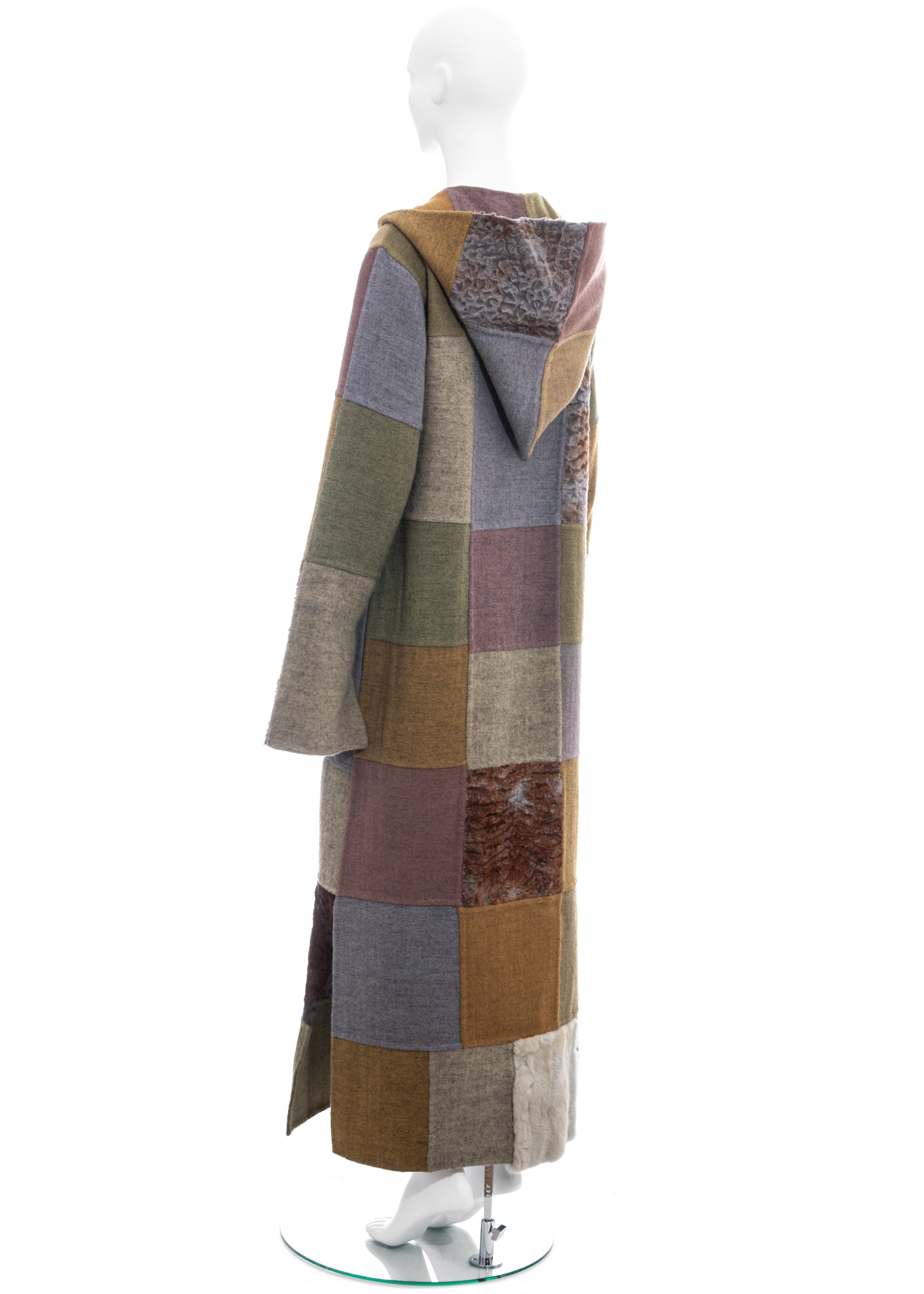 Fendi by Karl Lagerfeld Mehrfarbiger Maximantel aus Wolle und Pelz mit Patchwork-Muster, fw 1999 4
