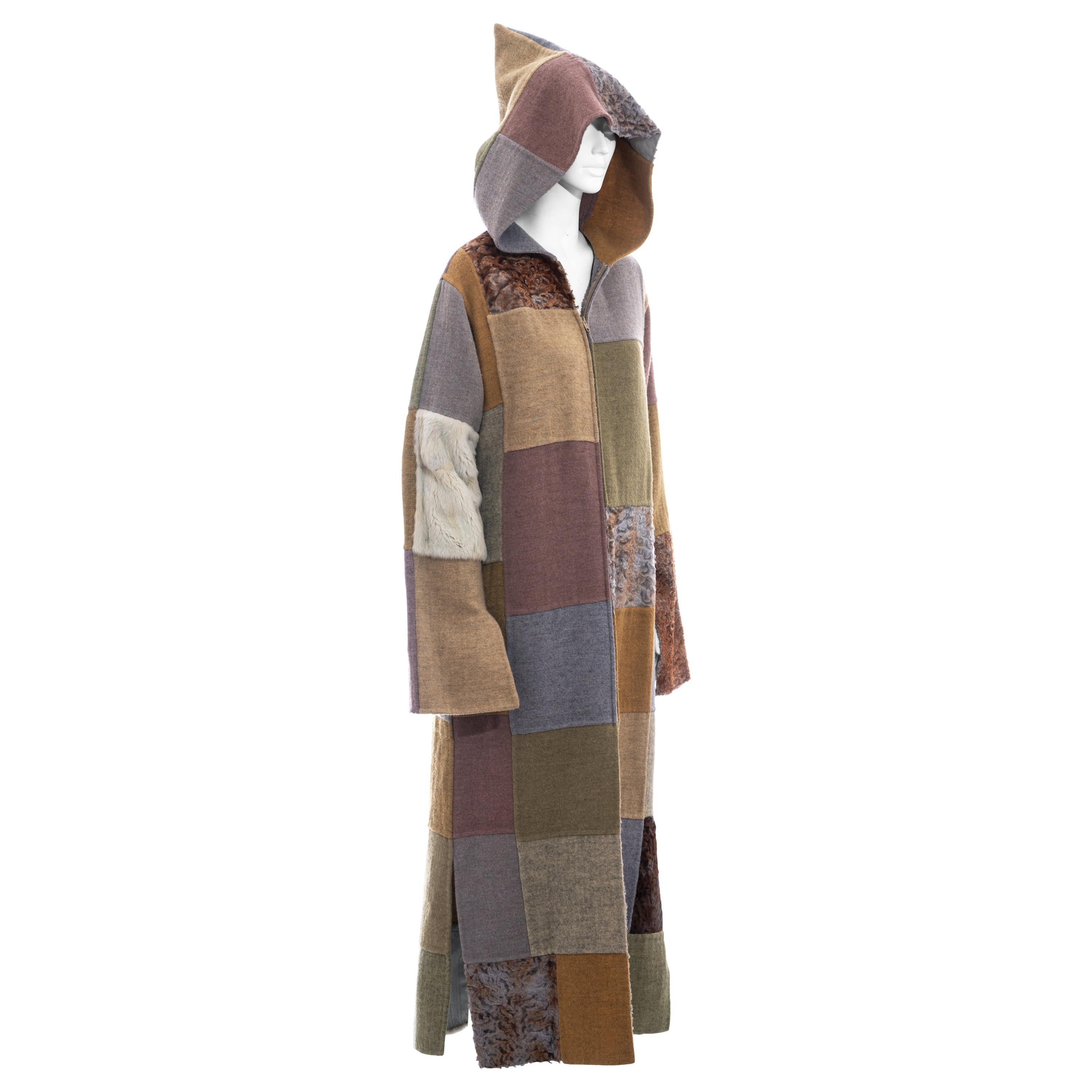Fendi by Karl Lagerfeld multicoloured patchwork wool and fur maxi coat, fw 1999
