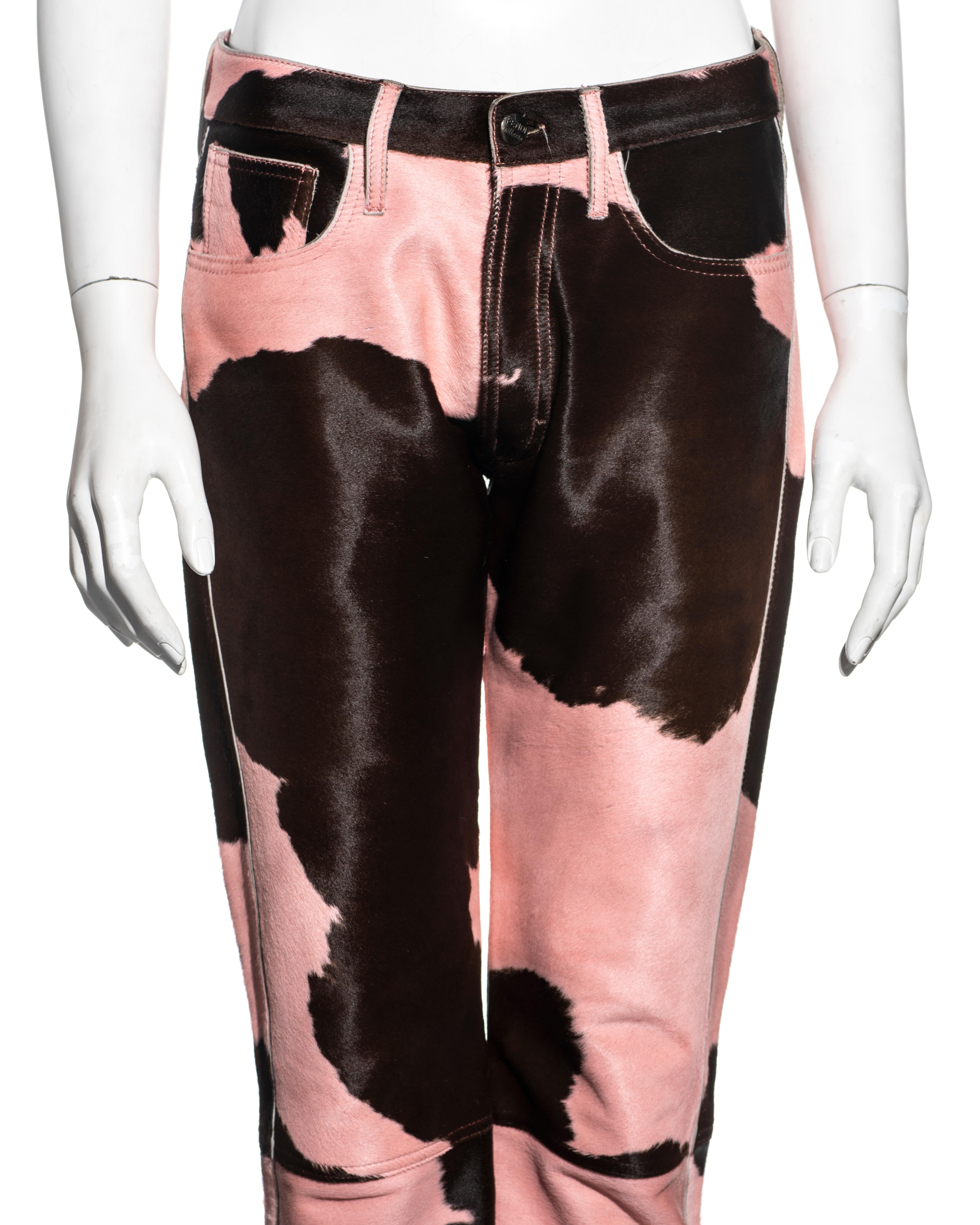 Black Fendi by Karl Lagerfeld pink and brown cowhide baguette and pants set, fw 1999