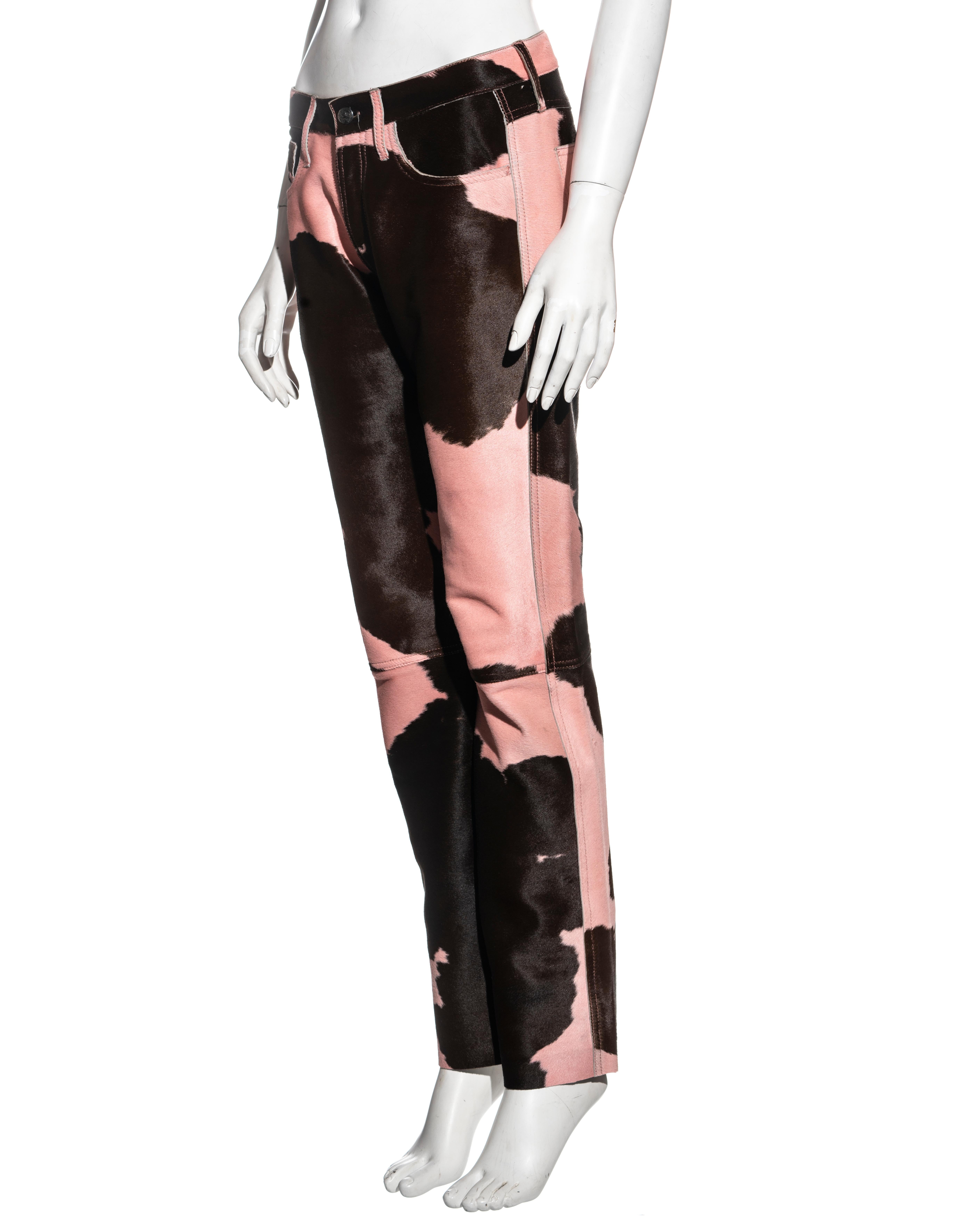 Women's Fendi by Karl Lagerfeld pink and brown cowhide baguette and pants set, fw 1999