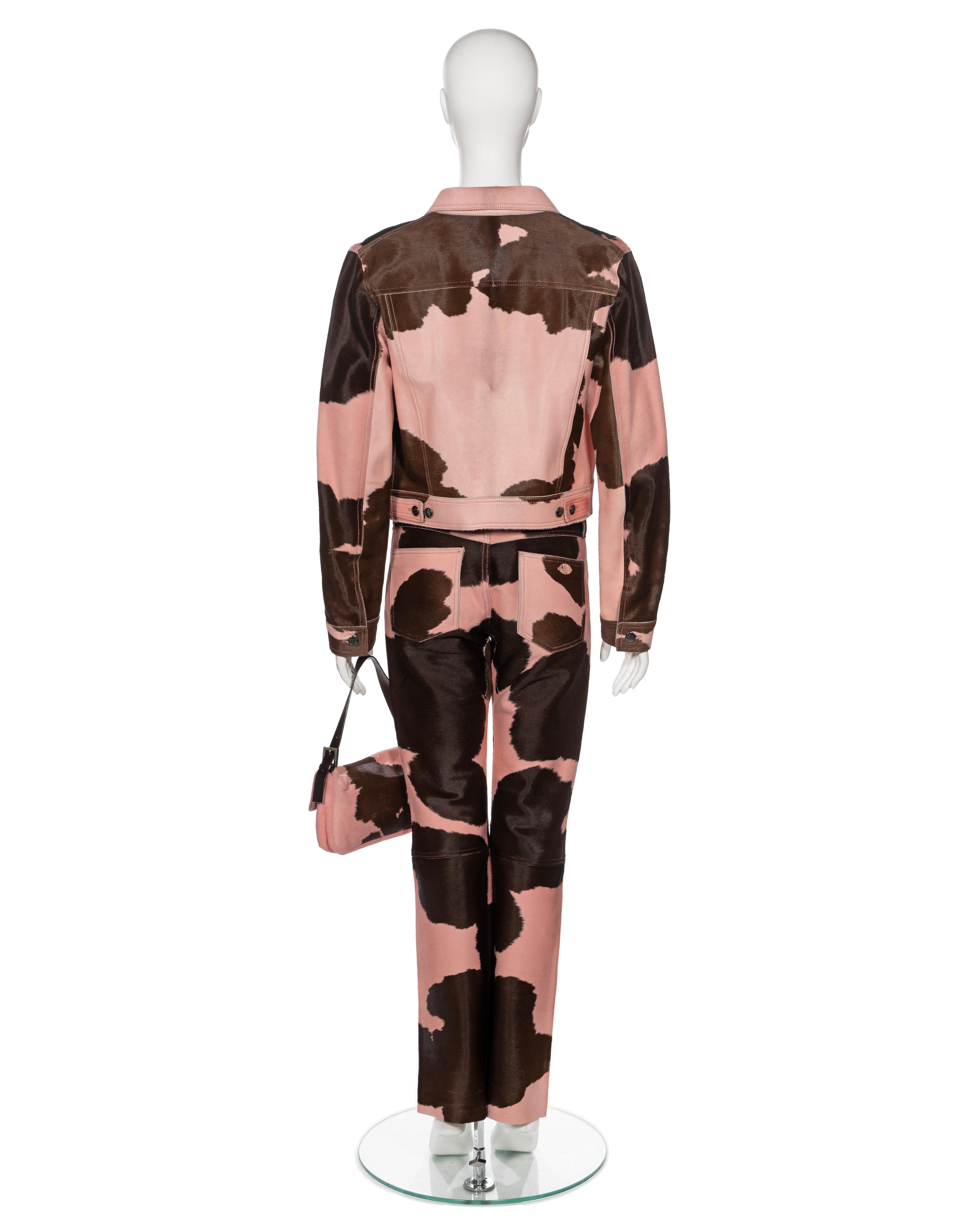 Fendi by Karl Lagerfeld Pink Cowhide Jacket, Pants and Baguette Bag Set, FW 1999 For Sale 6
