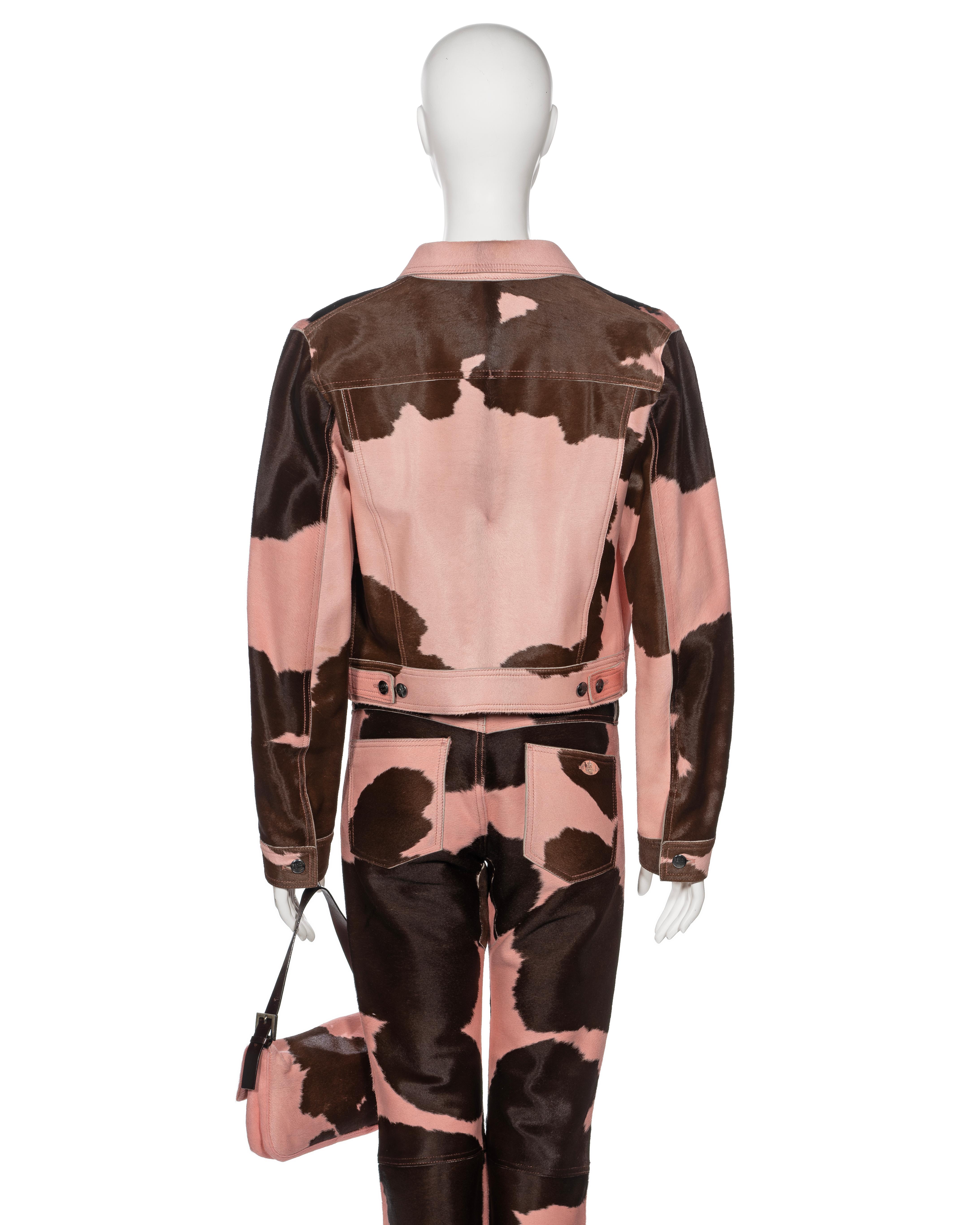 Fendi by Karl Lagerfeld Pink Cowhide Jacket, Pants and Baguette Bag Set, FW 1999 For Sale 7