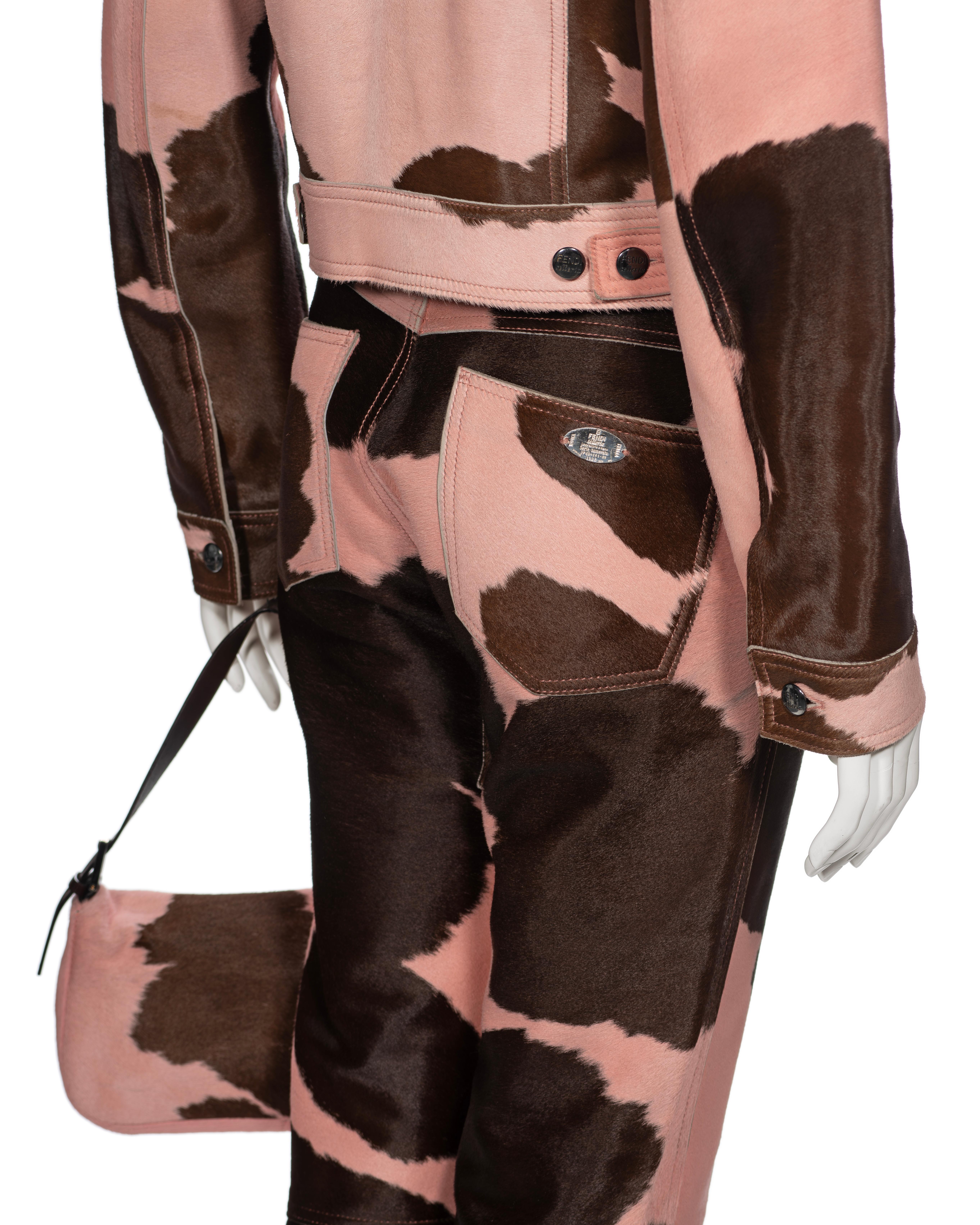 Fendi by Karl Lagerfeld Pink Cowhide Jacket, Pants and Baguette Bag Set, FW 1999 For Sale 9