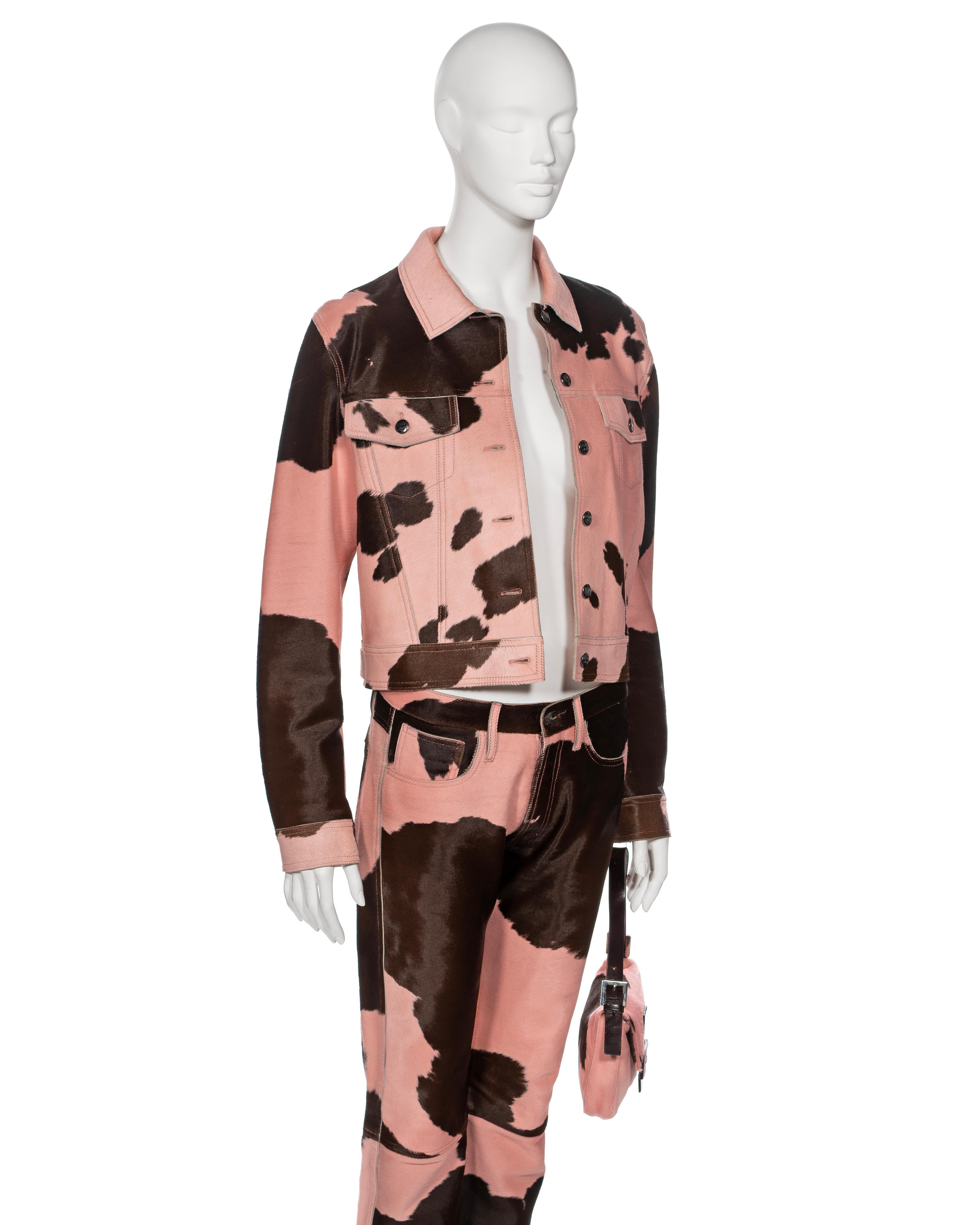 Fendi by Karl Lagerfeld Pink Cowhide Jacket, Pants and Baguette Bag Set, FW 1999 For Sale 11