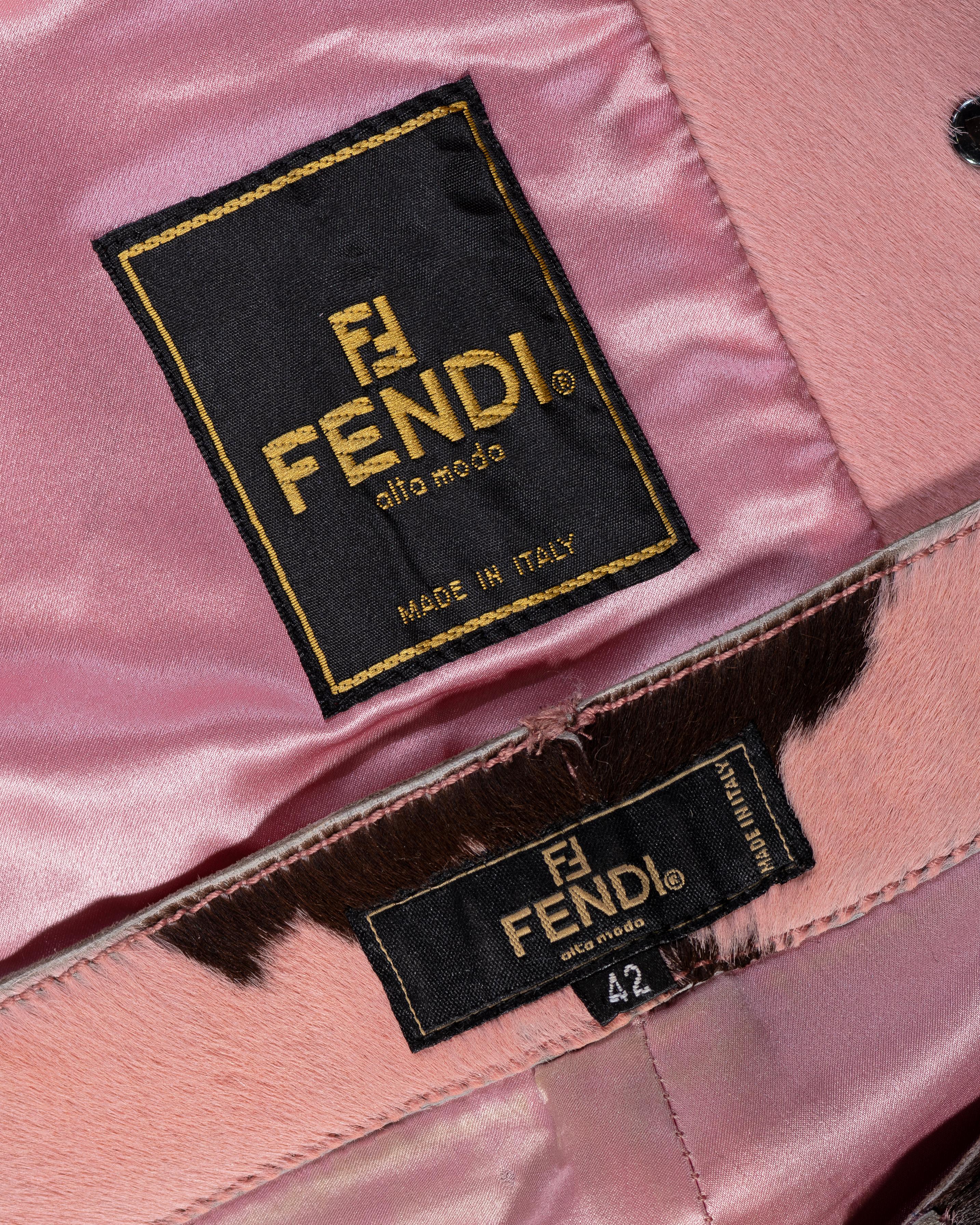 Fendi by Karl Lagerfeld Pink Cowhide Jacket, Pants and Baguette Bag Set, FW 1999 For Sale 12