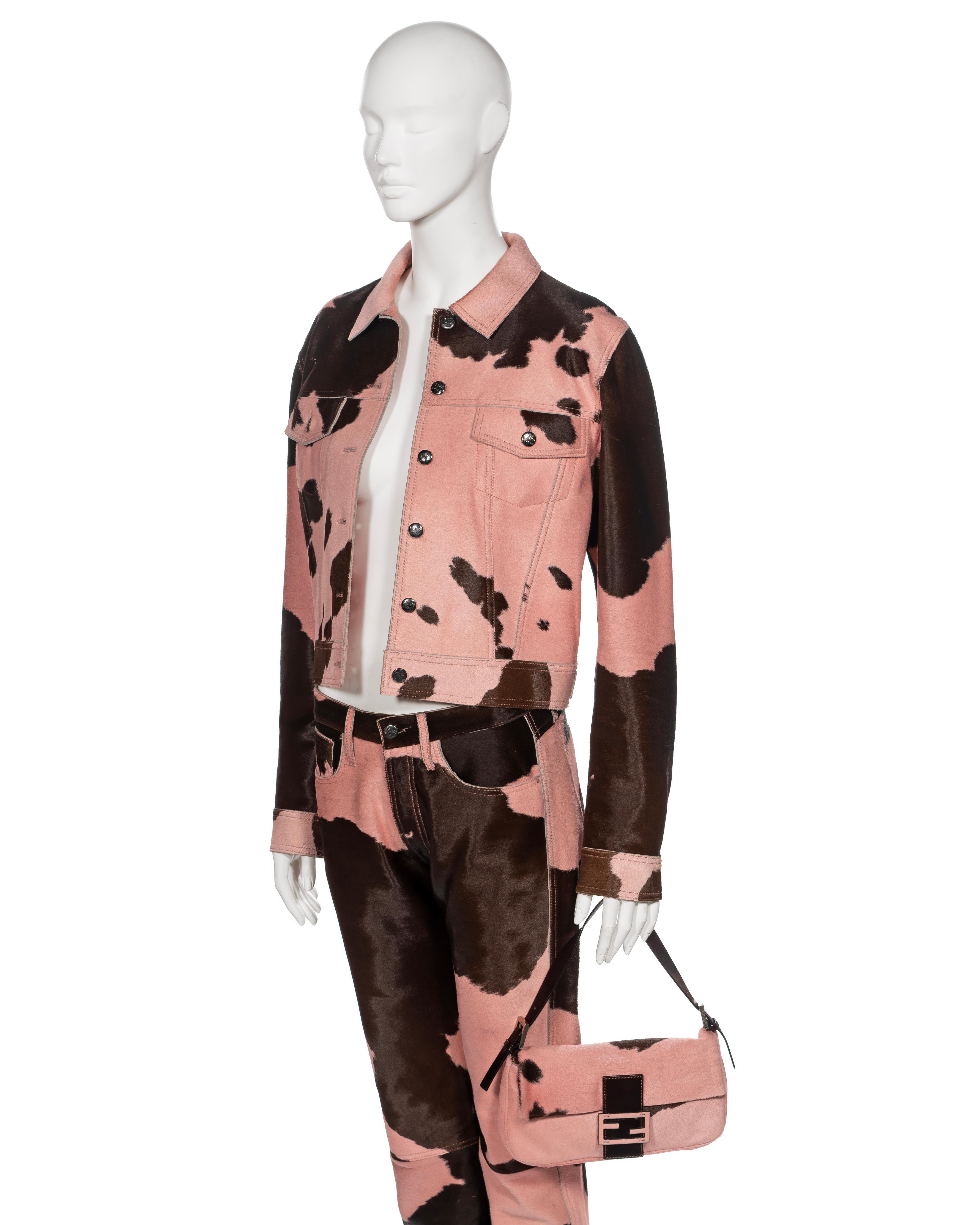 Fendi by Karl Lagerfeld Pink Cowhide Jacket, Pants and Baguette Bag Set, FW 1999 For Sale 2