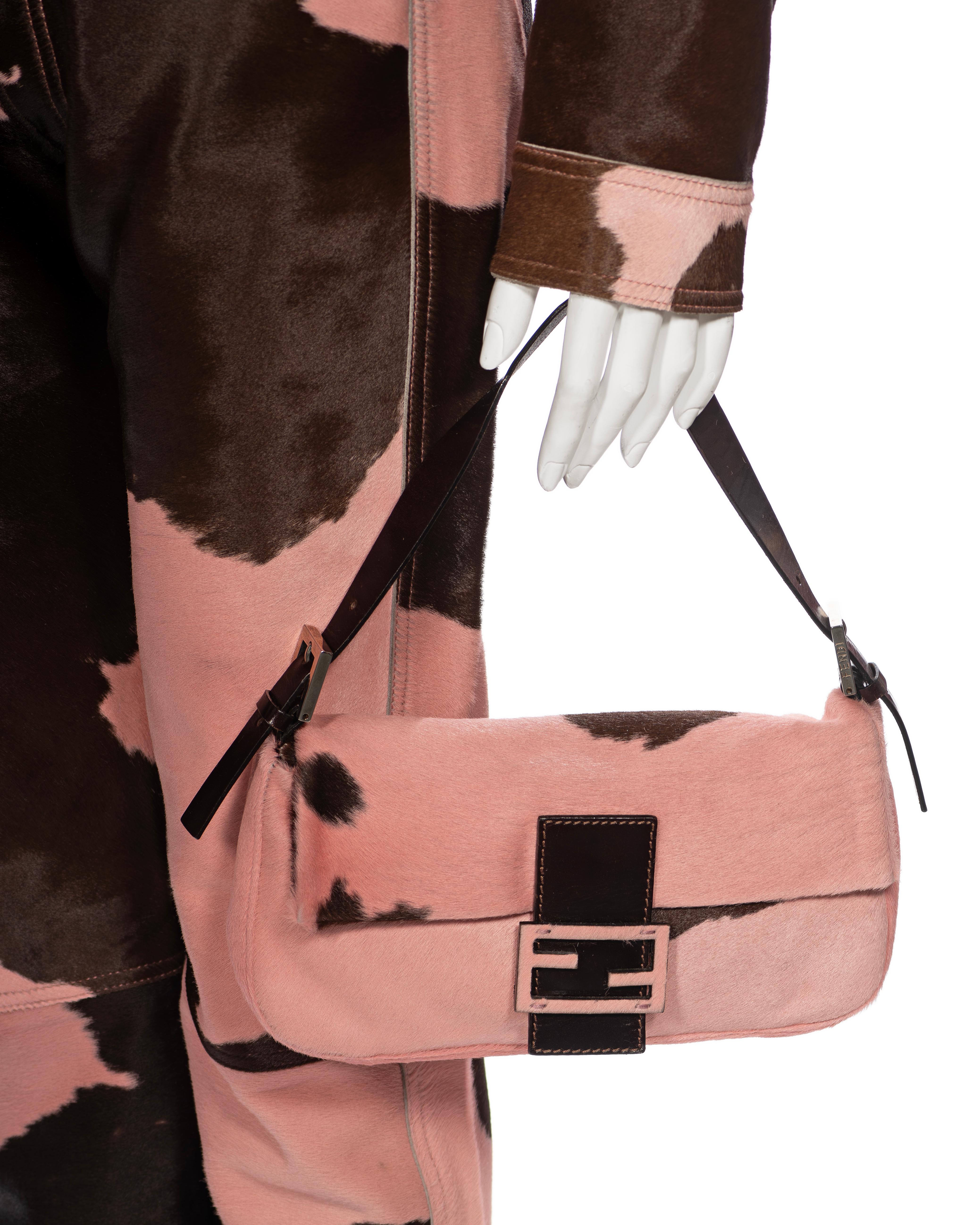 Fendi by Karl Lagerfeld Pink Cowhide Jacket, Pants and Baguette Bag Set, FW 1999 For Sale 3