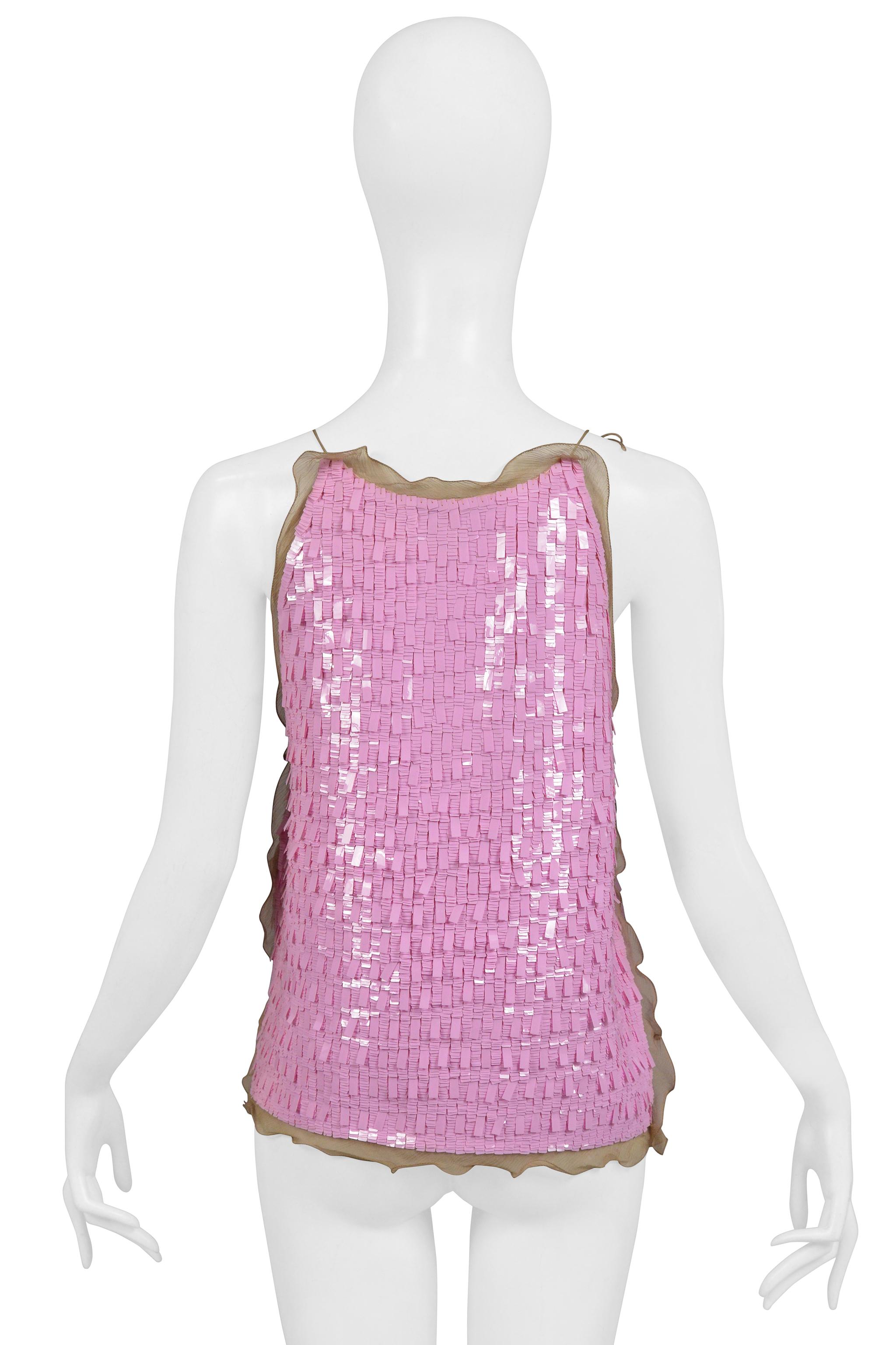 Women's Fendi By Karl Lagerfeld Pink Sequin Pailette Ruffle Top 2000 For Sale