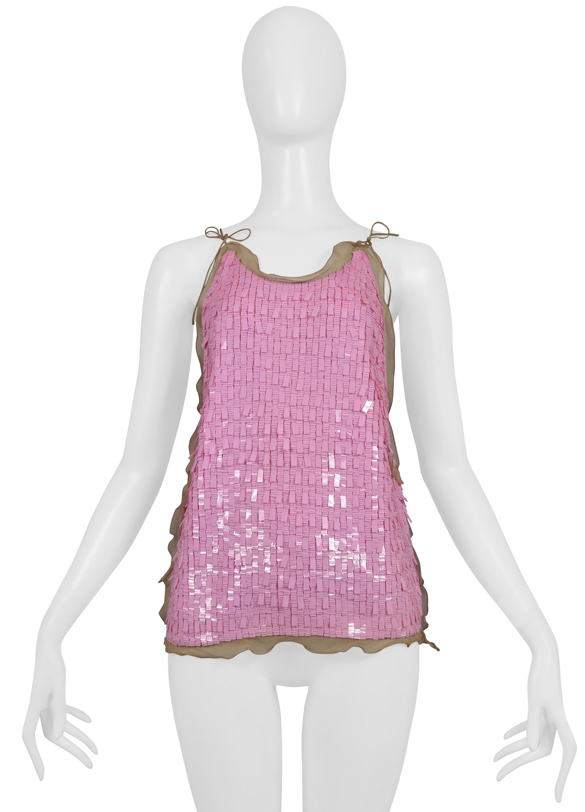 Fendi By Karl Lagerfeld Pink Sequin Pailette Ruffle Top 2000 For Sale 1
