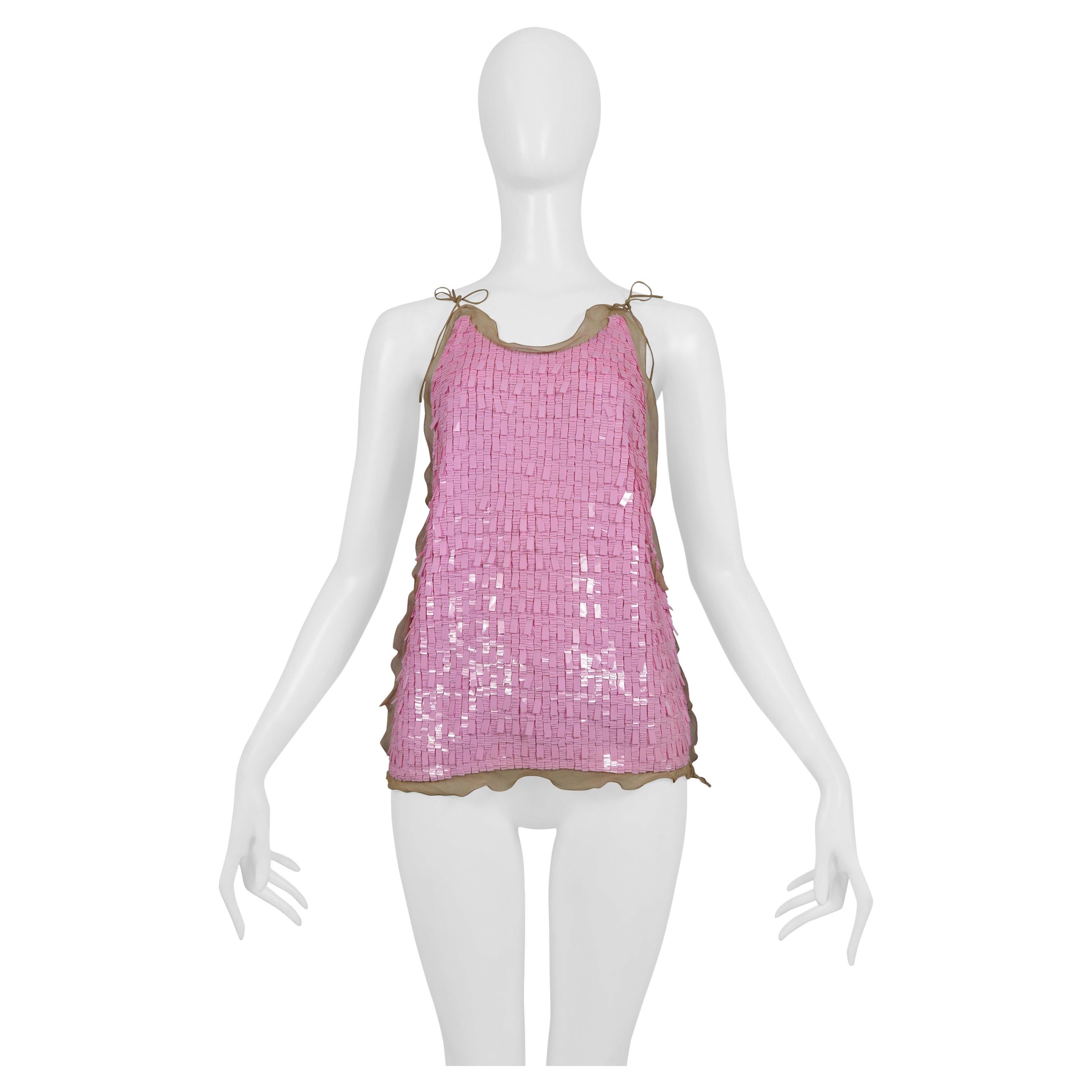 Fendi By Karl Lagerfeld Pink Sequin Pailette Ruffle Top 2000 For Sale