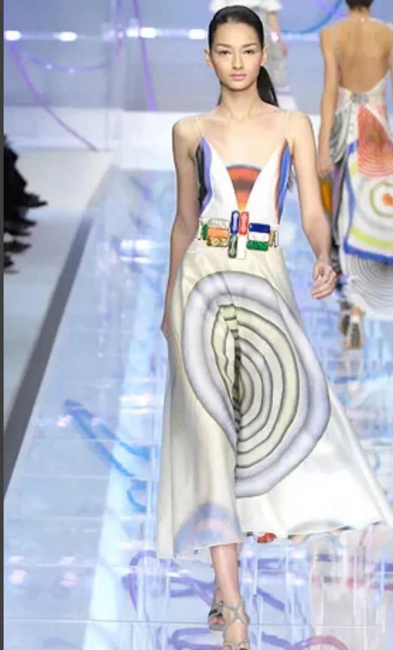 FENDI By KARL LAGERFELD Runway S/S 2008 - Robe en soie imprimée circulaire abstraite IT 42 Pour femmes en vente