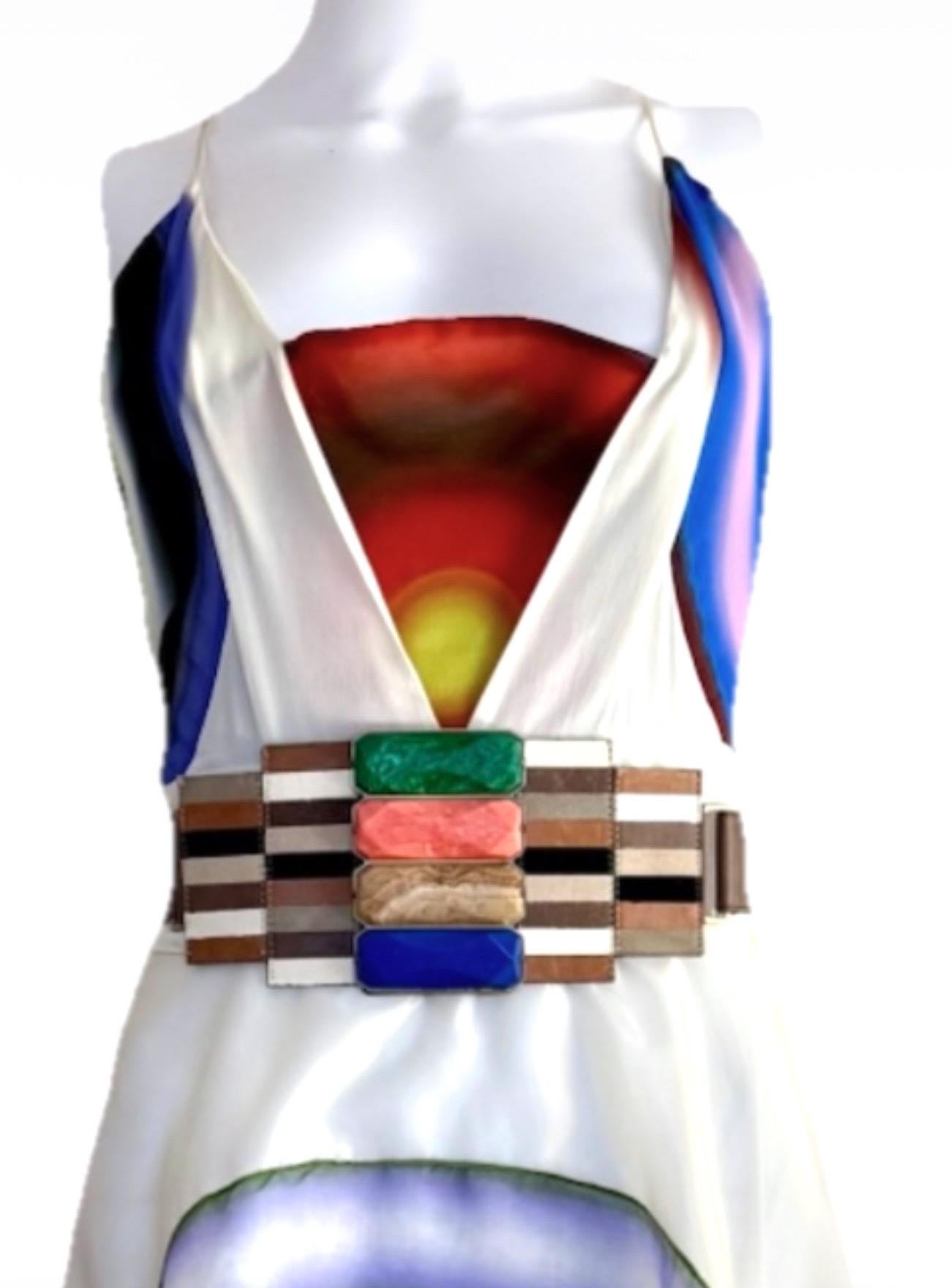 Fendi By KARL Lagerfeld for Fendi: abito in seta con stampa a cerchio e cintura per la sfilata P/E 2008 In condizioni buone in vendita a Woodland Hills, CA