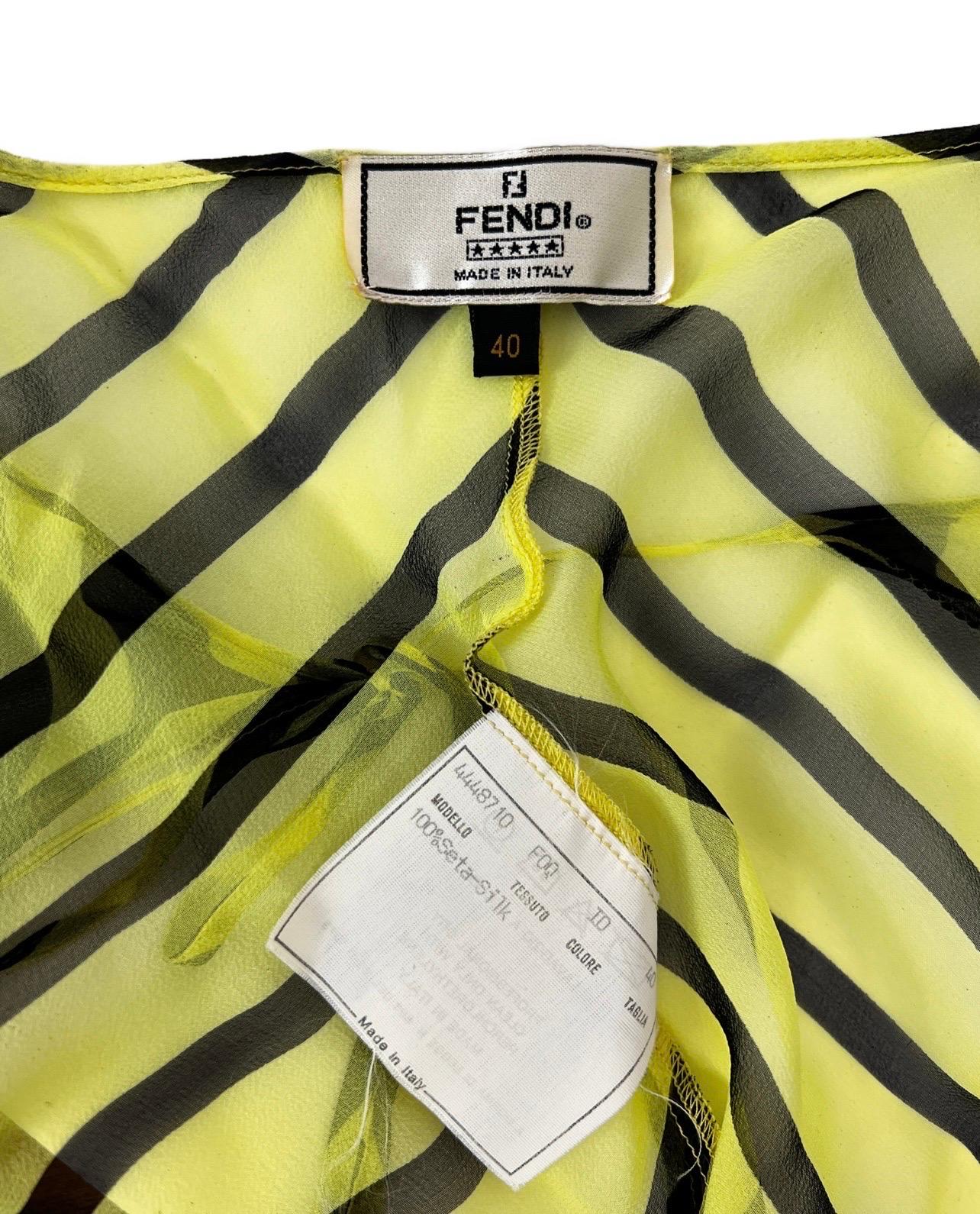 Fendi by Karl Lagerfeld Spring 2000 Doubled Layered Graphic Lime Bias-Cut Silk T For Sale 7