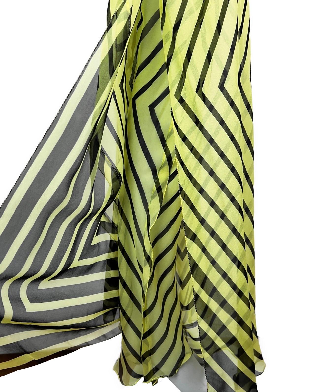 Fendi by Karl Lagerfeld Spring 2000 Doubled Layered Graphic Lime Bias-Cut Silk T For Sale 3