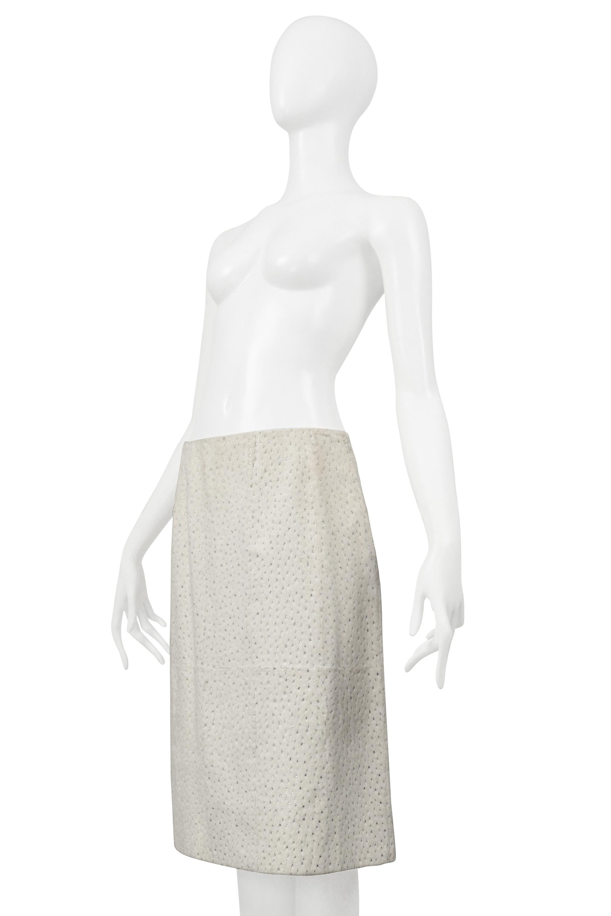 Gray Fendi By Karl Lagerfeld White Fur Skirt With Swarovski Crystals