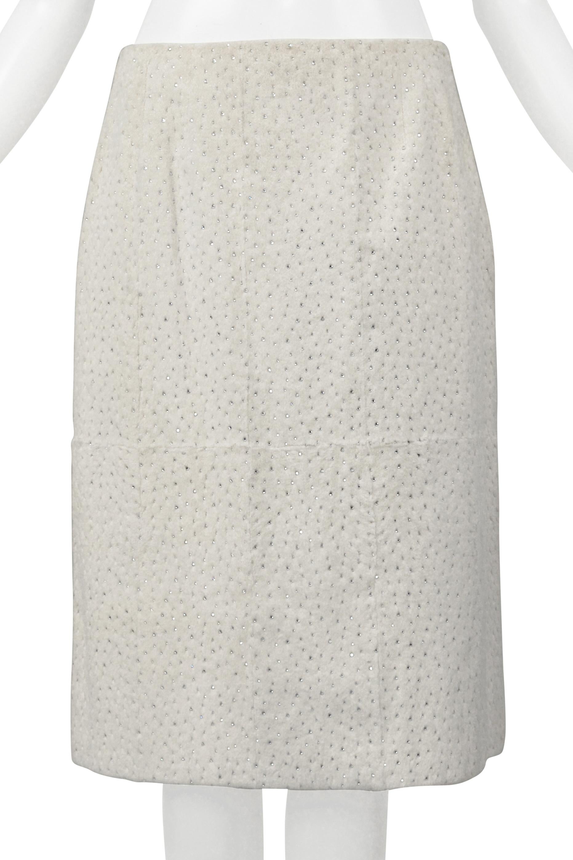 Fendi By Karl Lagerfeld White Fur Skirt With Swarovski Crystals 1