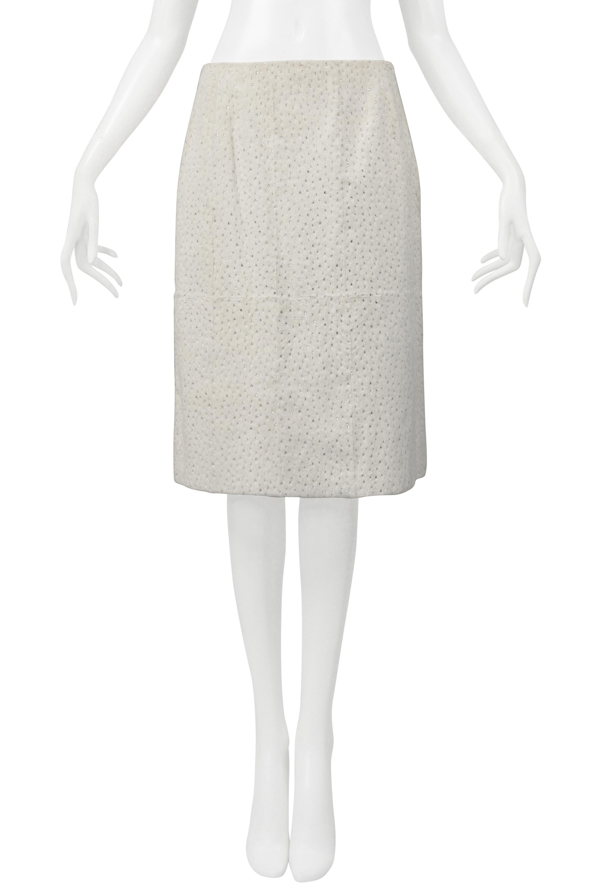 Fendi By Karl Lagerfeld White Fur Skirt With Swarovski Crystals 2