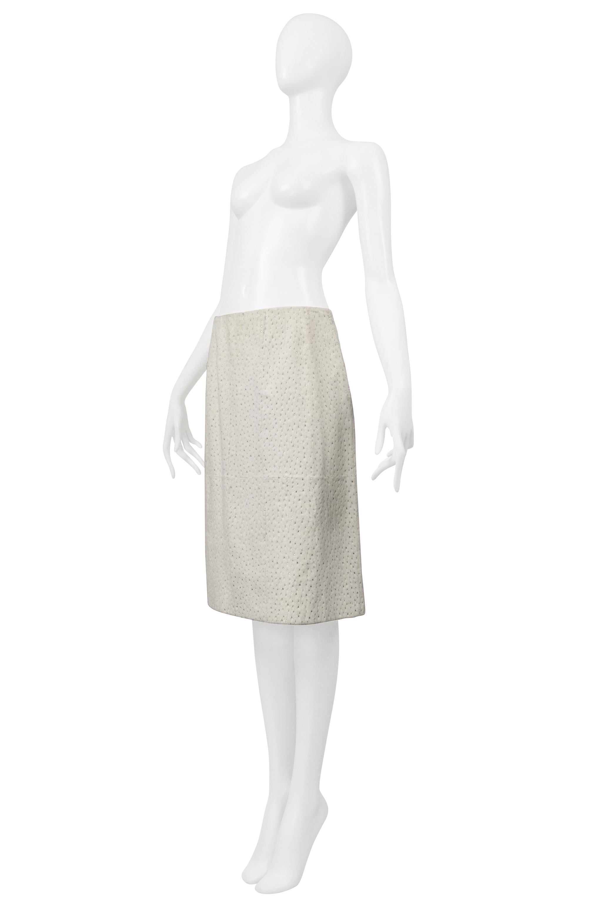 Fendi By Karl Lagerfeld White Fur Skirt With Swarovski Crystals 3