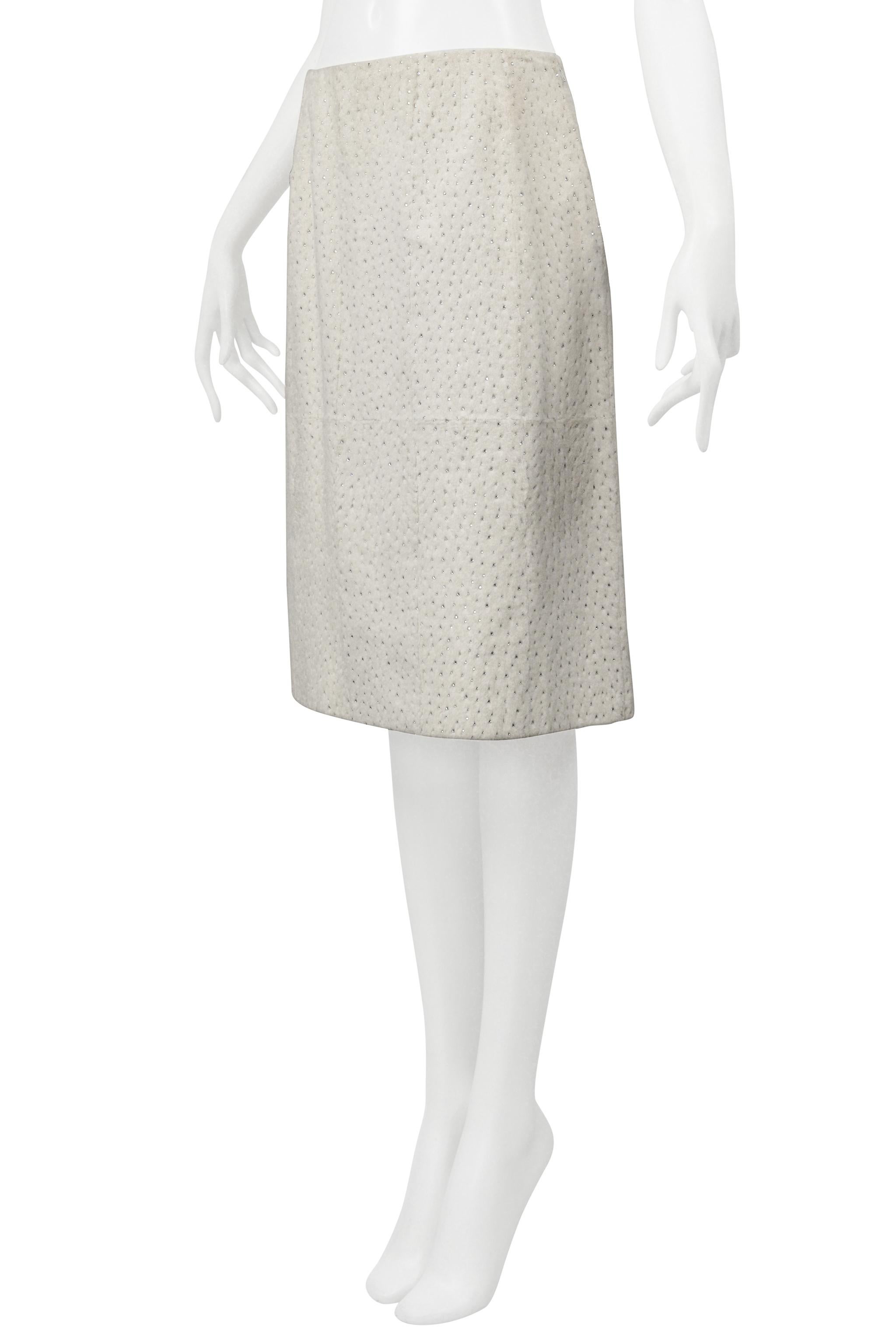 Fendi By Karl Lagerfeld White Fur Skirt With Swarovski Crystals 4