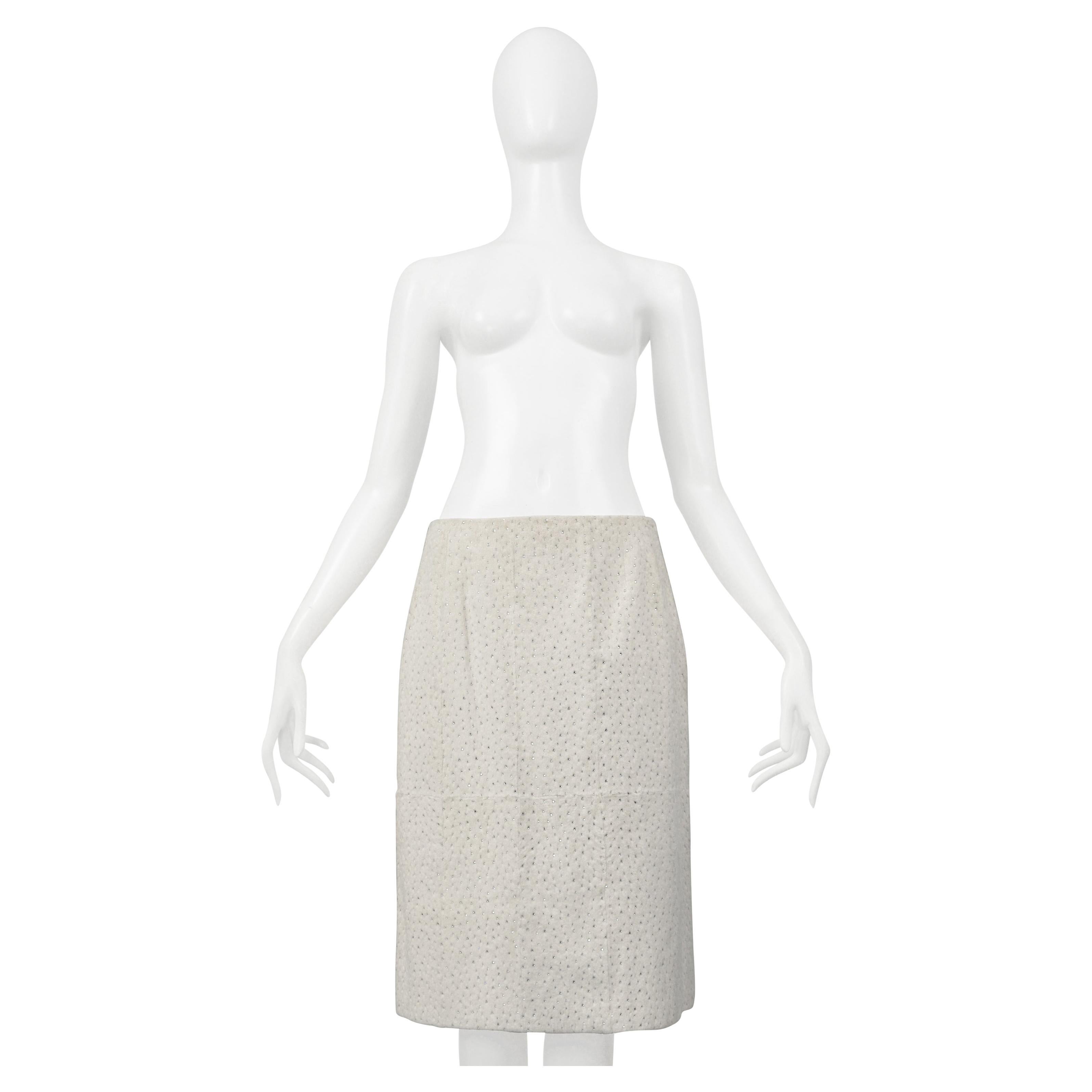 Fendi By Karl Lagerfeld White Fur Skirt With Swarovski Crystals