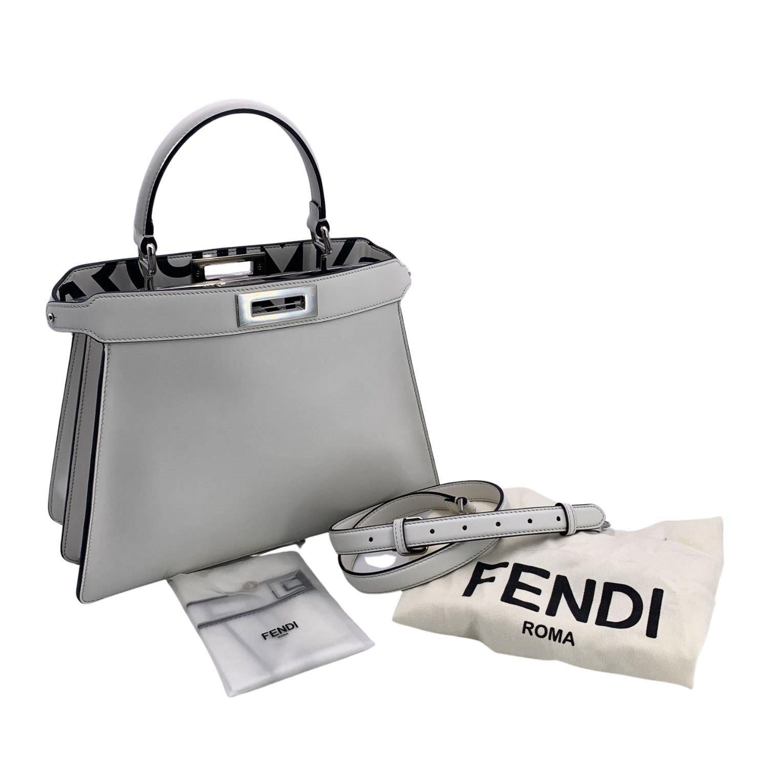 Gray Fendi by Marc Jacobs White Peekaboo ISeeU Medium Top Handle Bag For Sale