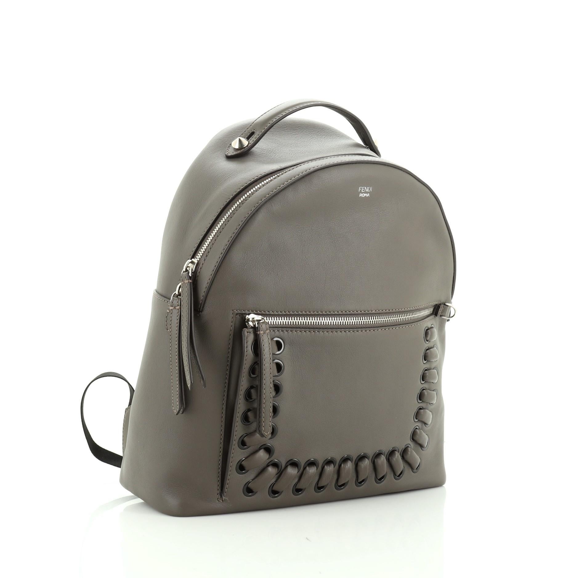 Gray Fendi By The Way Backpack Whipstitch Leather Medium