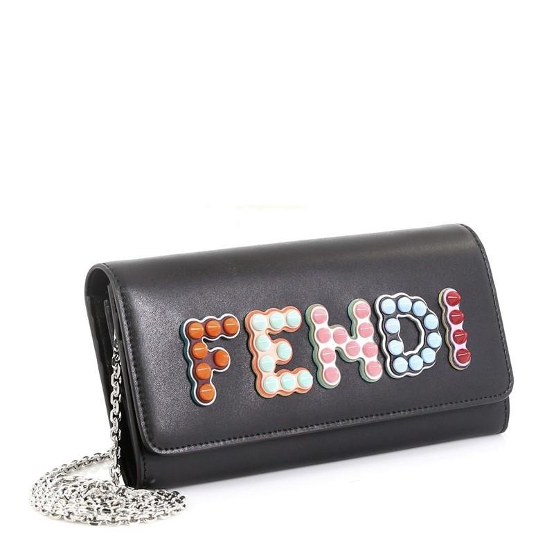 Black Fendi By The Way Continental Chain Wallet Leather