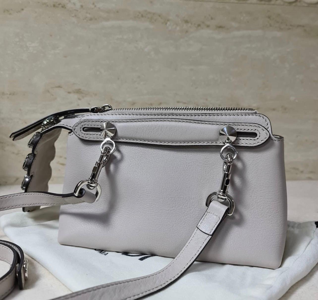 Gray Fendi By The Way Mini Embellished Leather Cross-body Bag For Sale