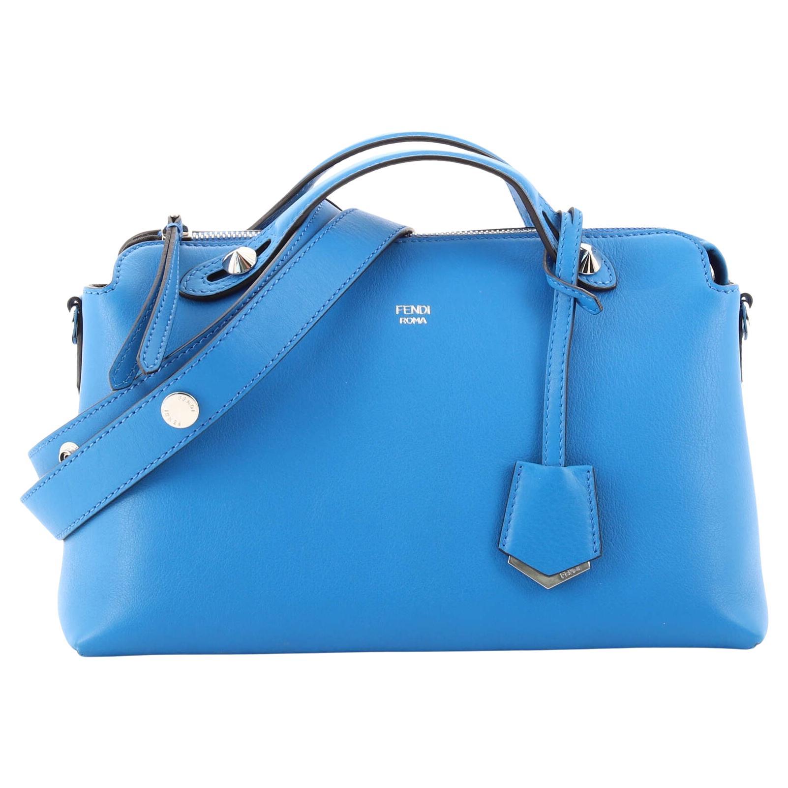 Fendi Peekaboo Blue Calfskin Leather Gold Metal Top Handle Bag at 1stDibs