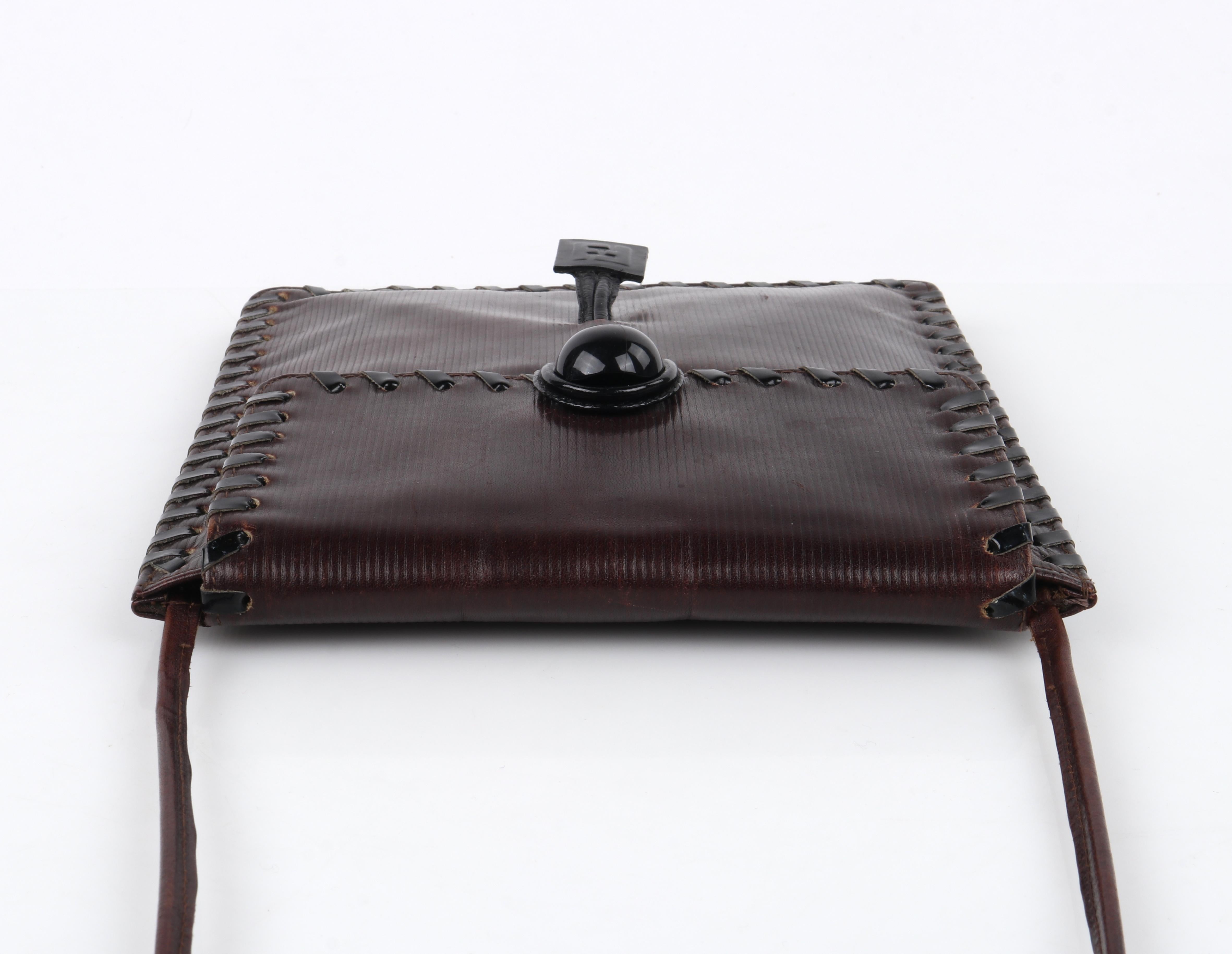 Fendi c.1980s Vtg Brown Polished Leather Ball & Loop Lock Shoulder Crossbody Bag For Sale 5