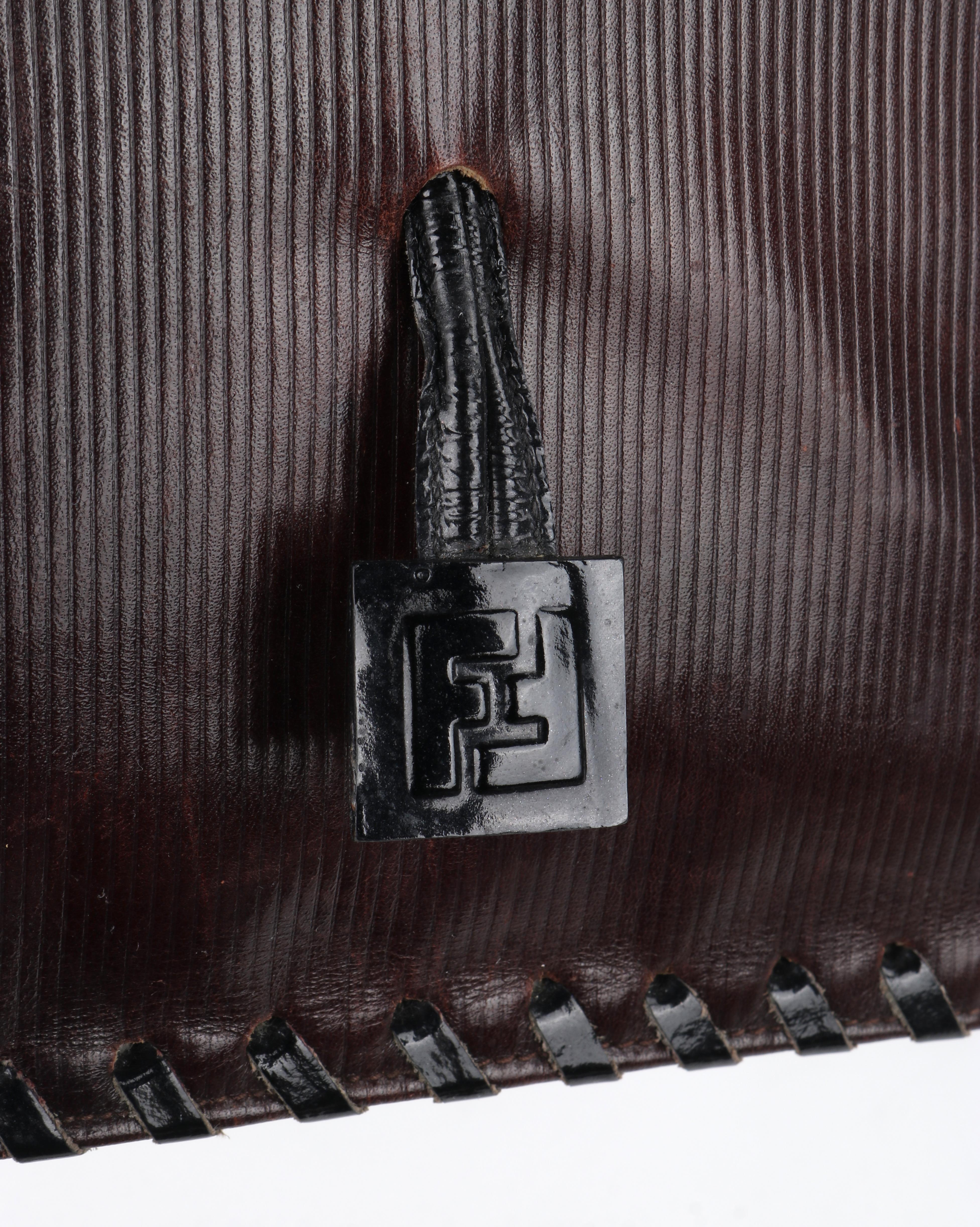 Fendi c.1980s Vtg Brown Polished Leather Ball & Loop Lock Shoulder Crossbody Bag For Sale 7