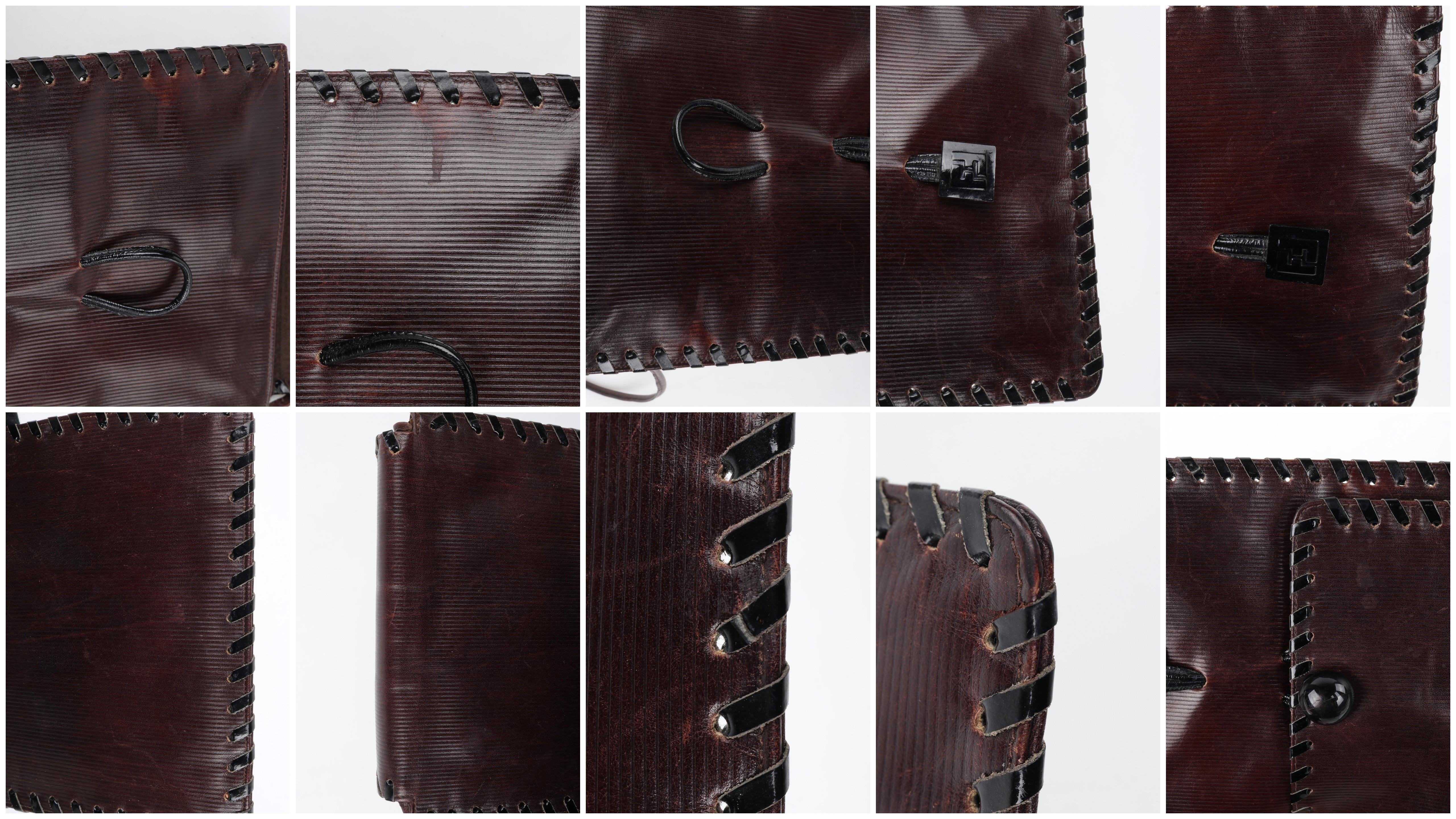 Fendi c.1980s Vtg Brown Polished Leather Ball & Loop Lock Shoulder Crossbody Bag For Sale 10
