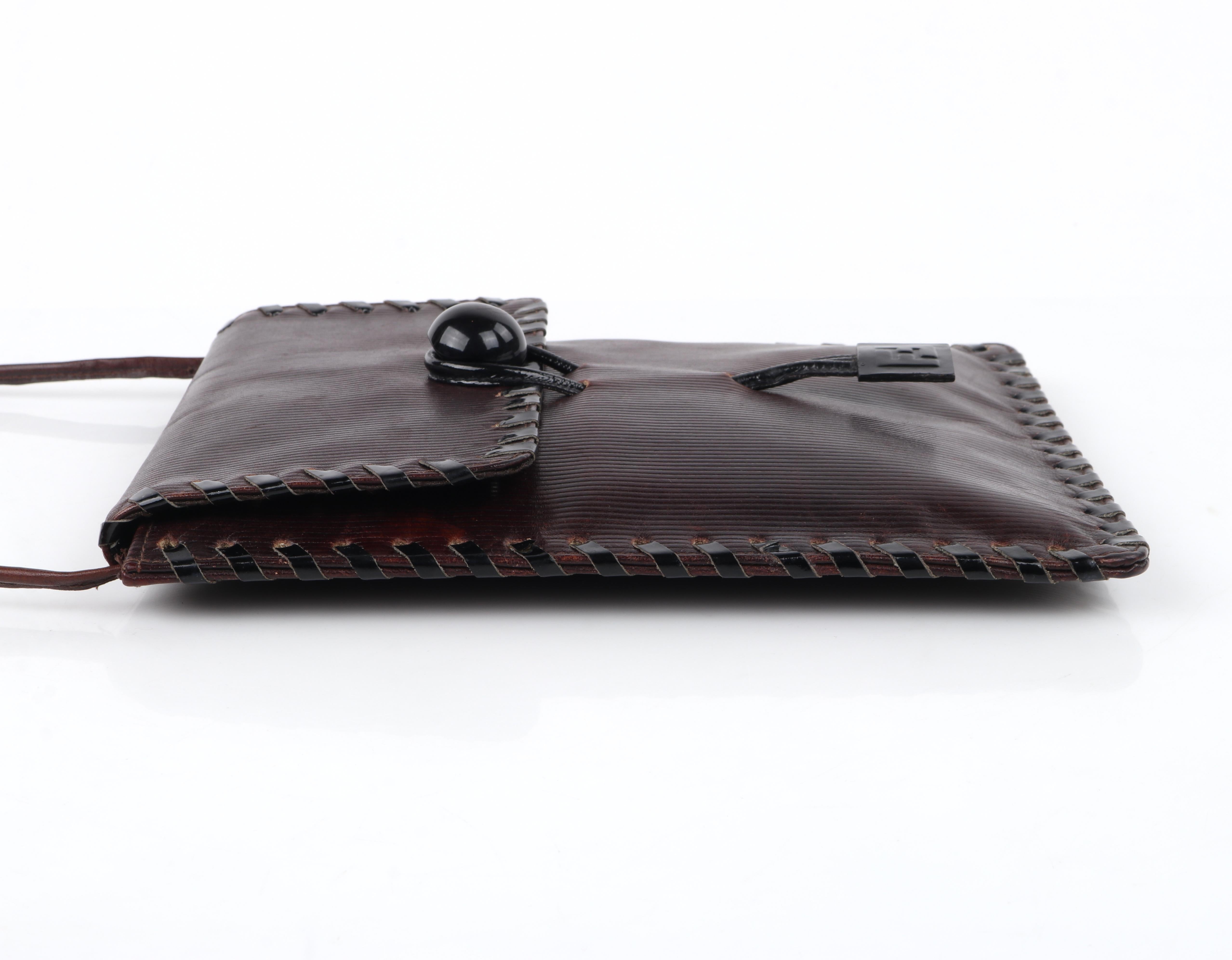 Fendi c.1980s Vtg Brown Polished Leather Ball & Loop Lock Shoulder Crossbody Bag For Sale 2
