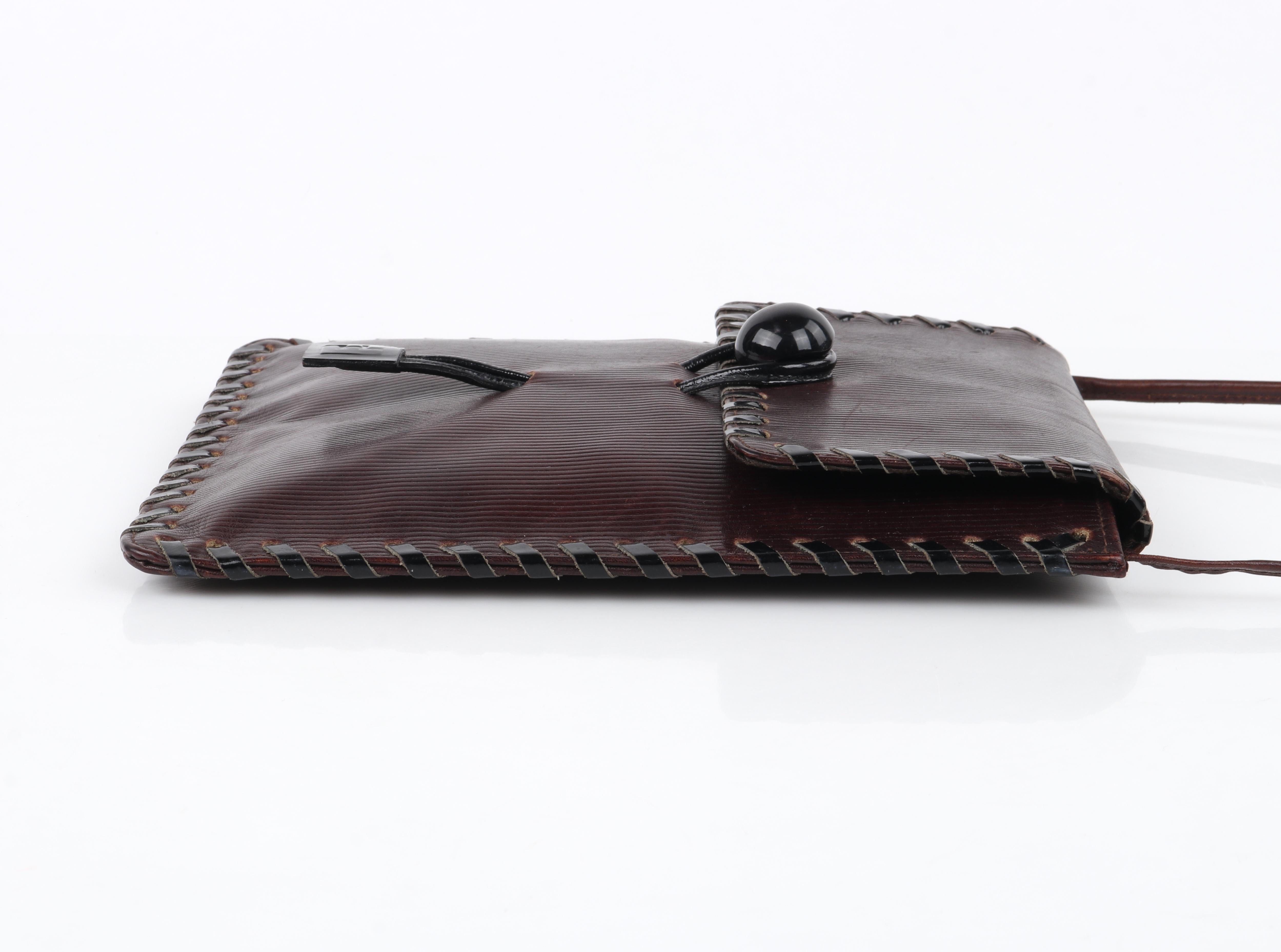 Fendi c.1980s Vtg Brown Polished Leather Ball & Loop Lock Shoulder Crossbody Bag For Sale 3