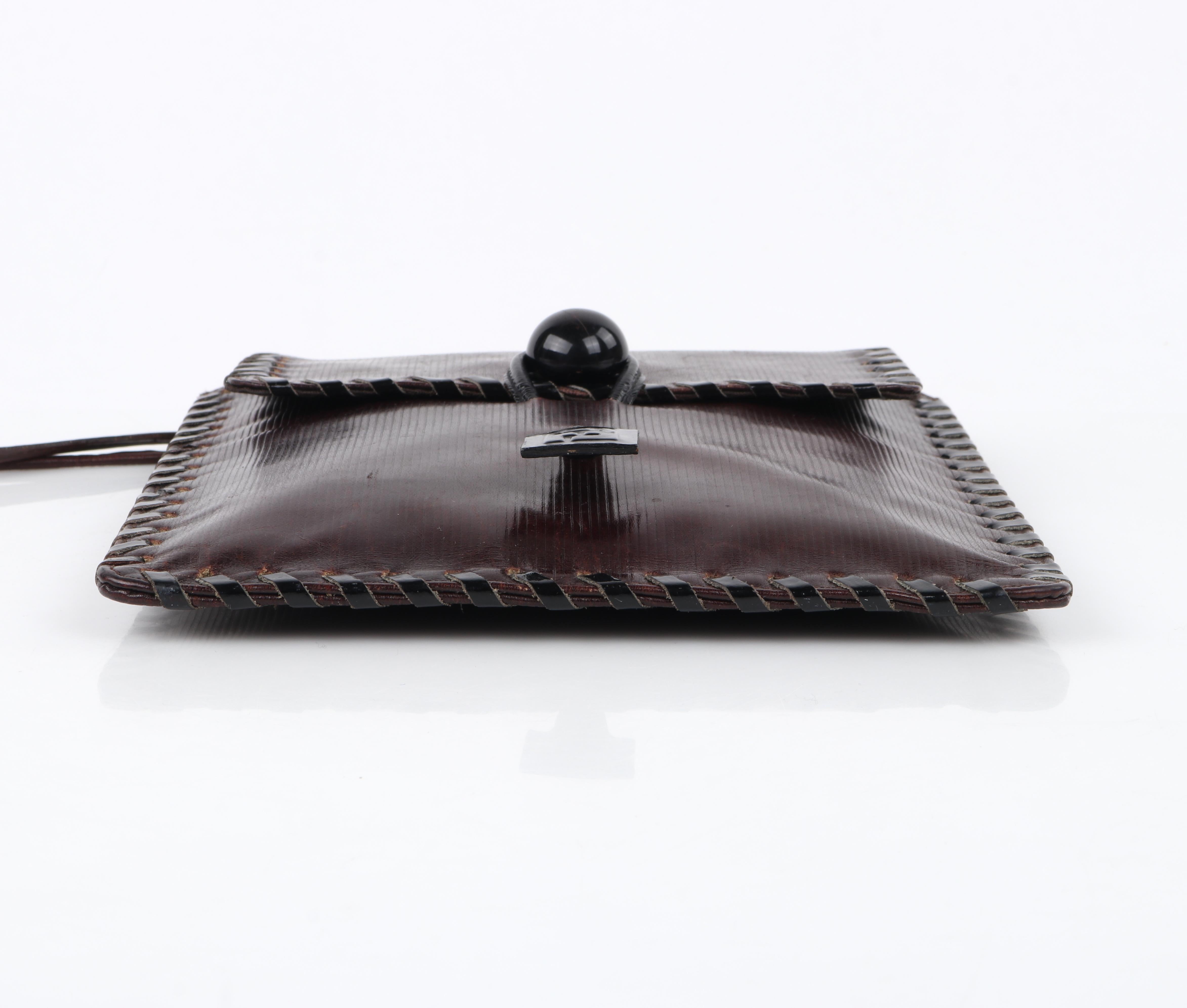 Fendi c.1980s Vtg Brown Polished Leather Ball & Loop Lock Shoulder Crossbody Bag For Sale 4