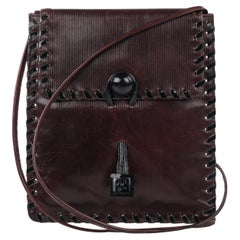 Fendi c.1980s Vtg Brown Polished Leather Ball & Loop Lock Shoulder Crossbody Bag