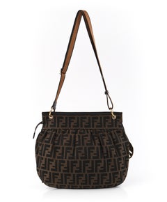 FENDI c.2000’s Zucca Chef Brown Monogram Gold “Fendi” Medallion Shoulder Bag