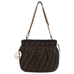FENDI c.2000’s Zucca Chef Brown Monogram Gold “Fendi” Medallion Shoulder Bag