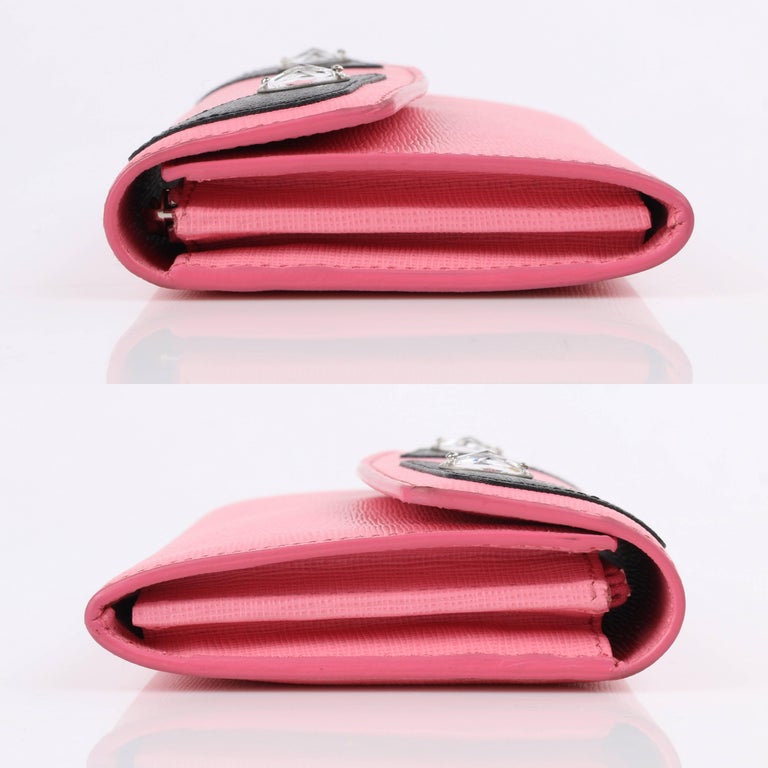 FENDI C 2015 Pink And Black Saffiano Leather Monster Eye Simply Wallet Fendi c 2015 pink and black saffiano leather monster eye simply wallet