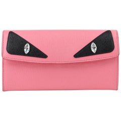 FENDI c.2015 Rosa & Schwarz Saffiano Leder Monster Eye ""Simply Wallet"" Clutch