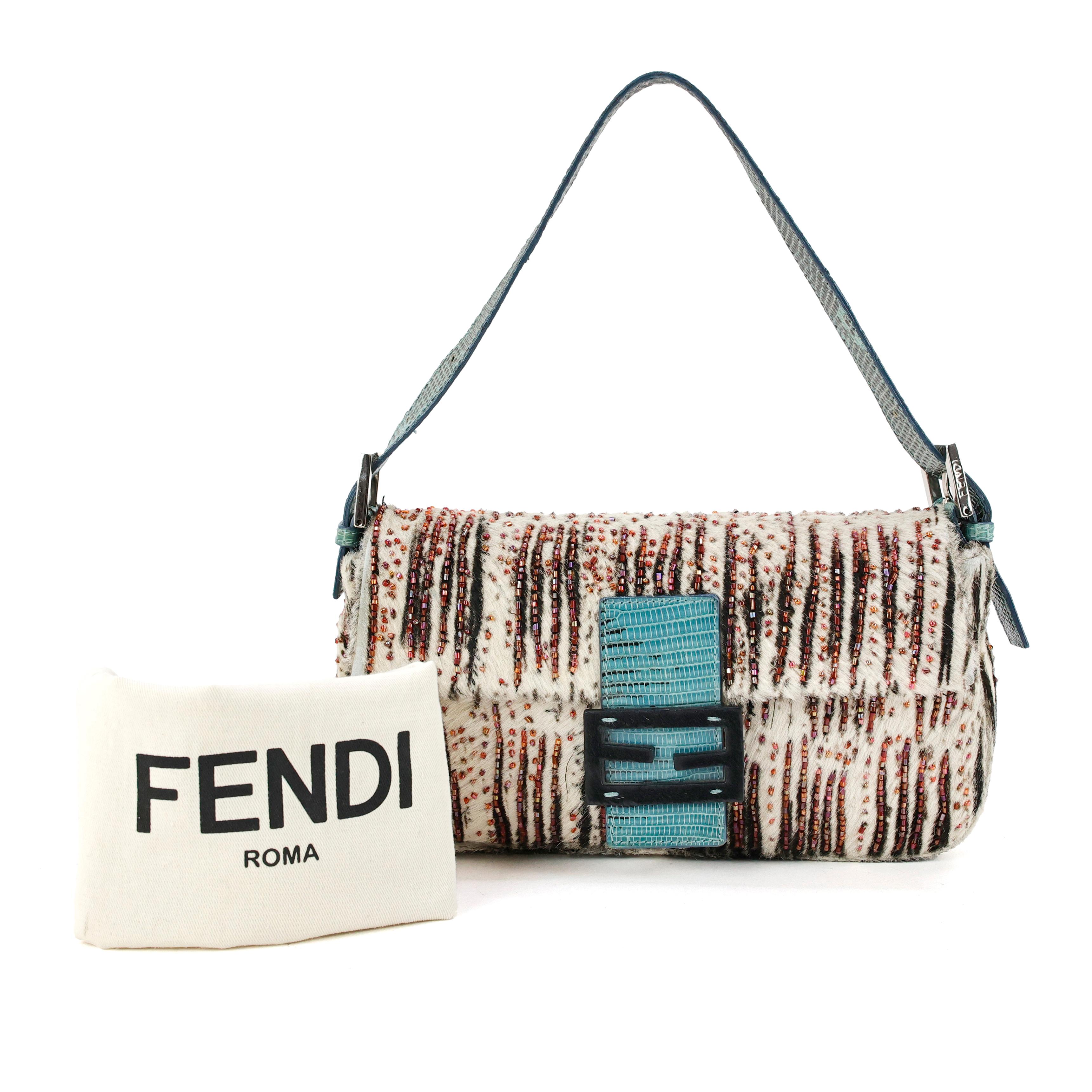  Fendi sac baguette en cuir de veau et lézard perlé imprimé zébré Pour femmes 